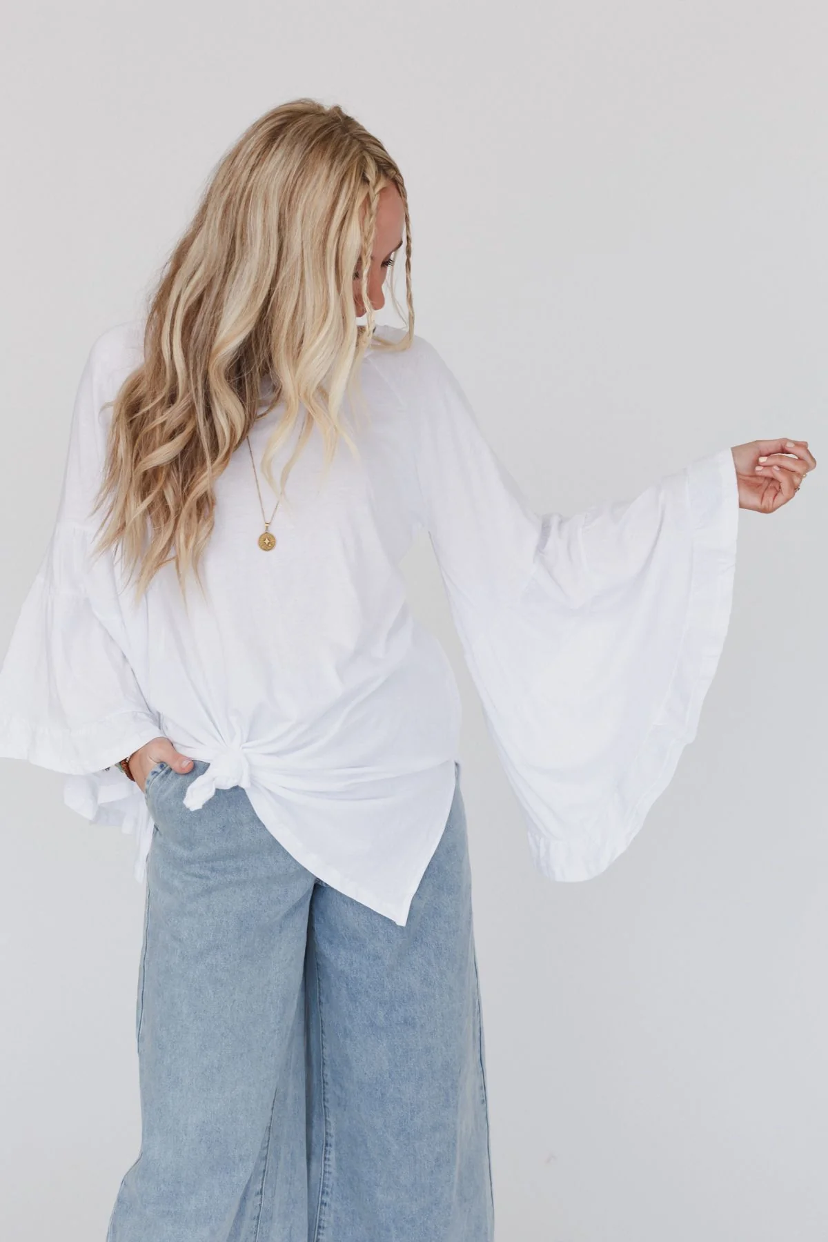 Bell Sleeve Baseball Tee - White - Image 7