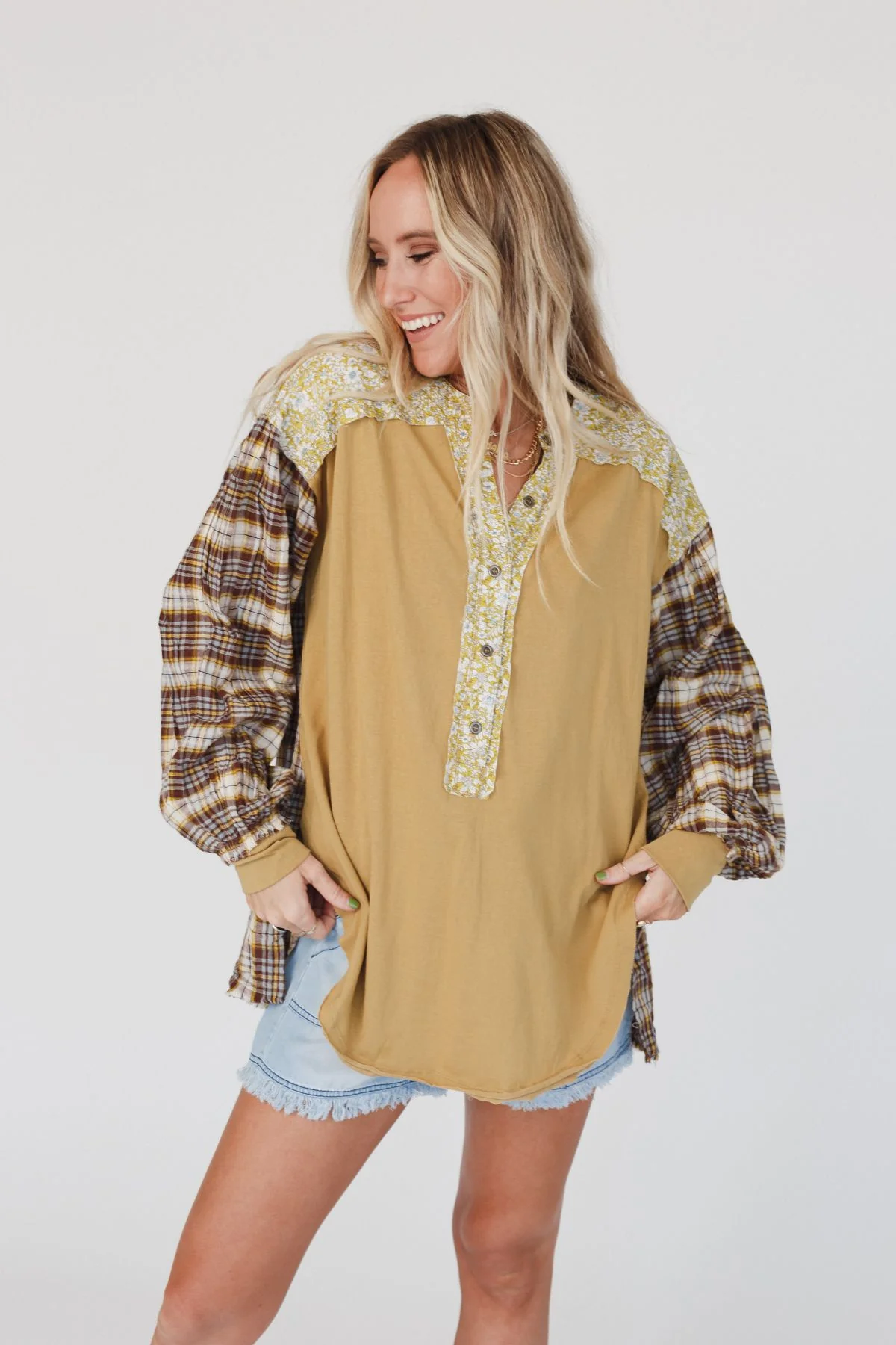 Better Together Mixed Print Top - Mustard - Image 5