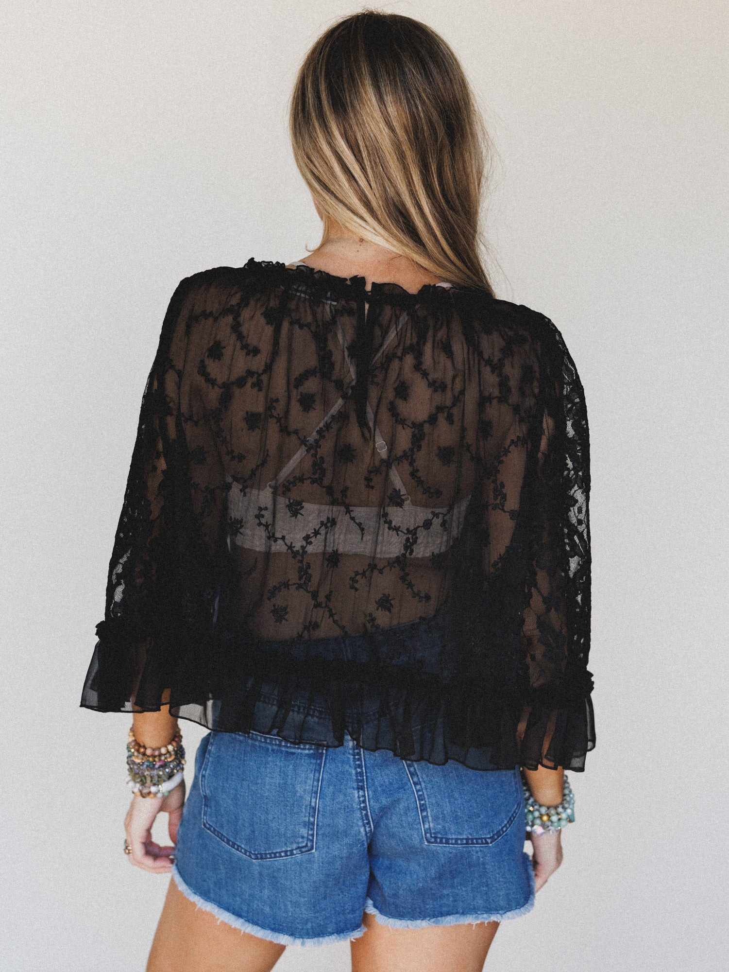Bianca Sheer Ruffle Blouse - Black - Image 4