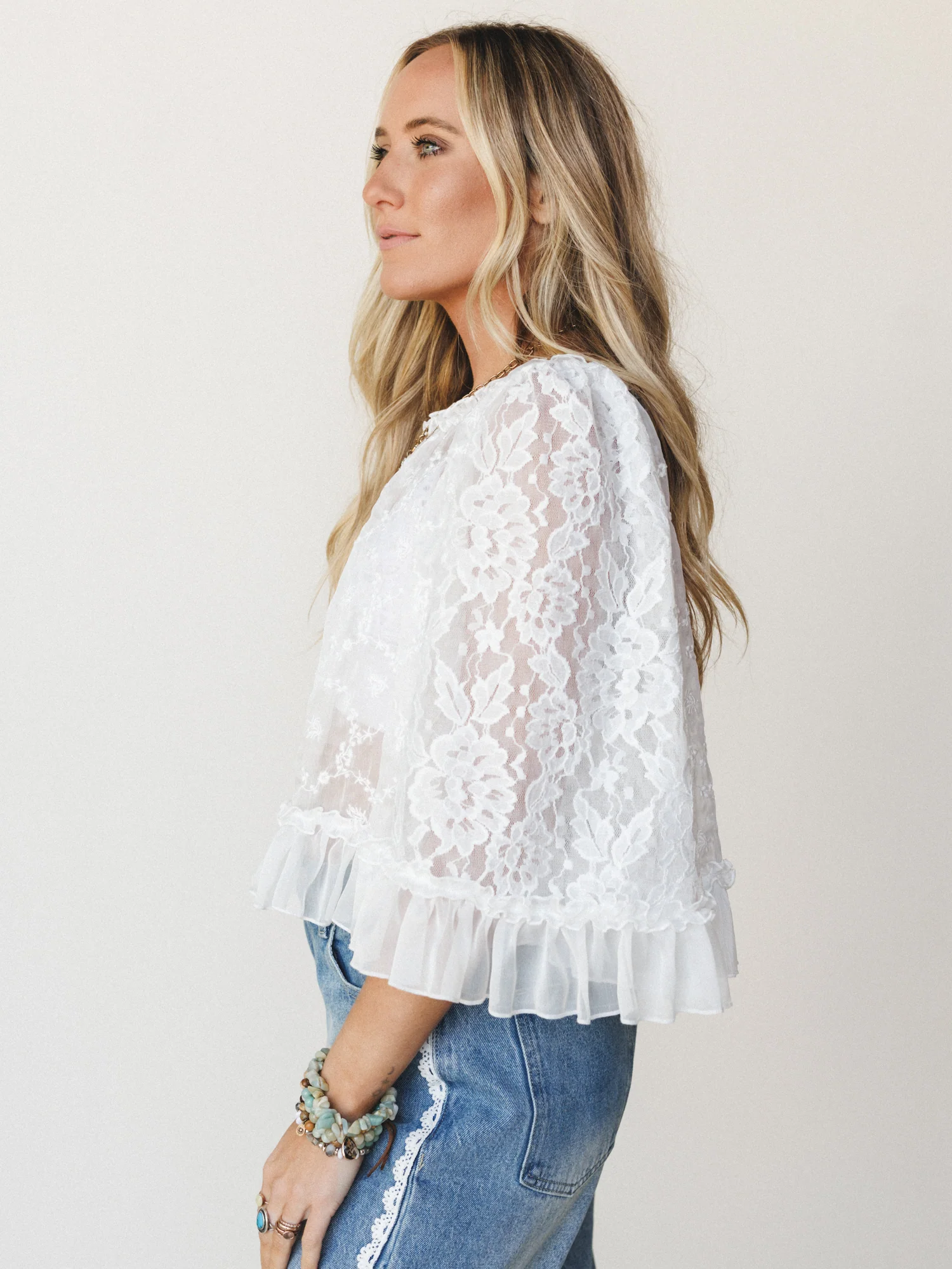 Bianca Sheer Ruffle Blouse - Off White - Image 4