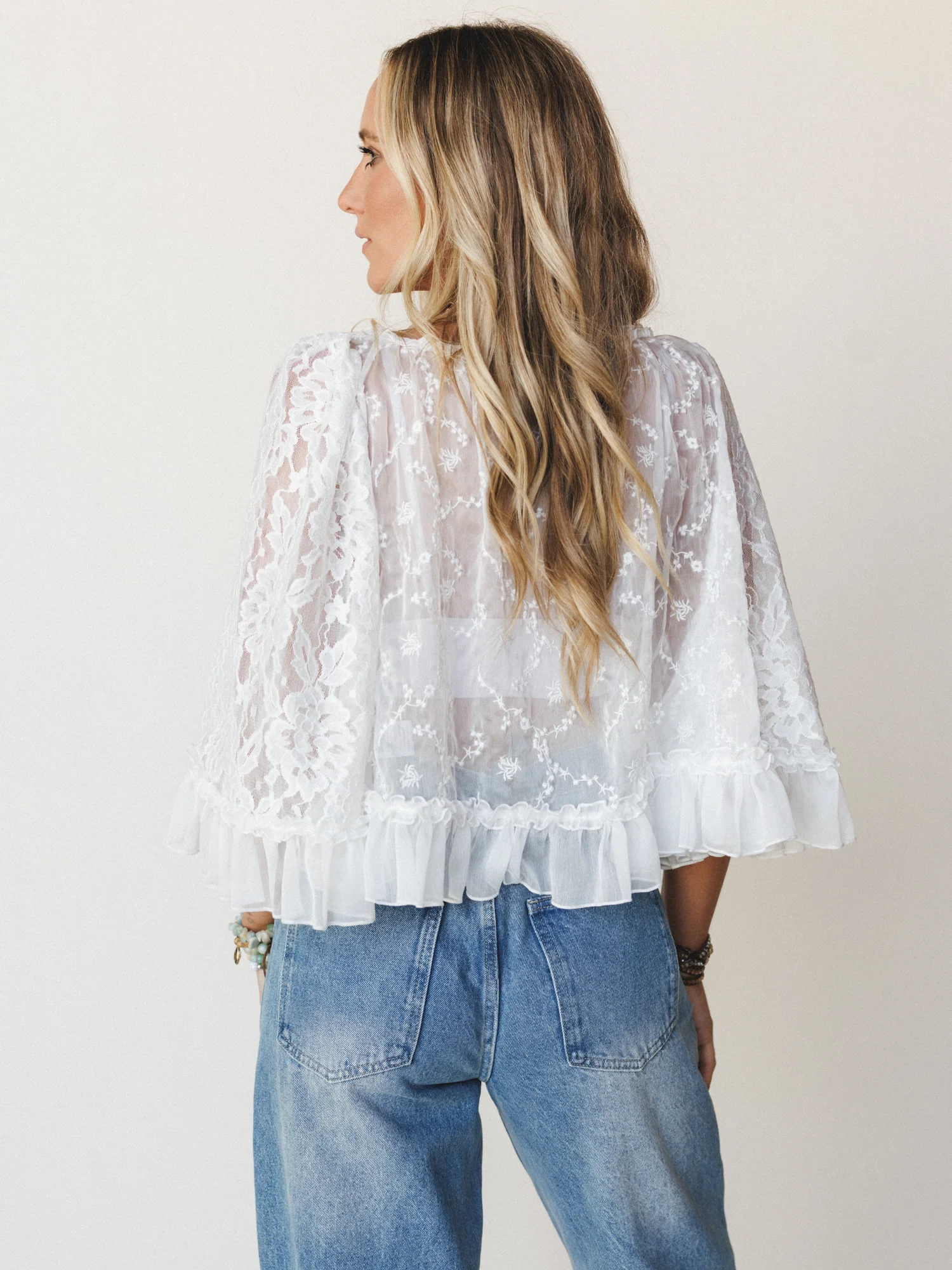 Bianca Sheer Ruffle Blouse - Off White - Image 5