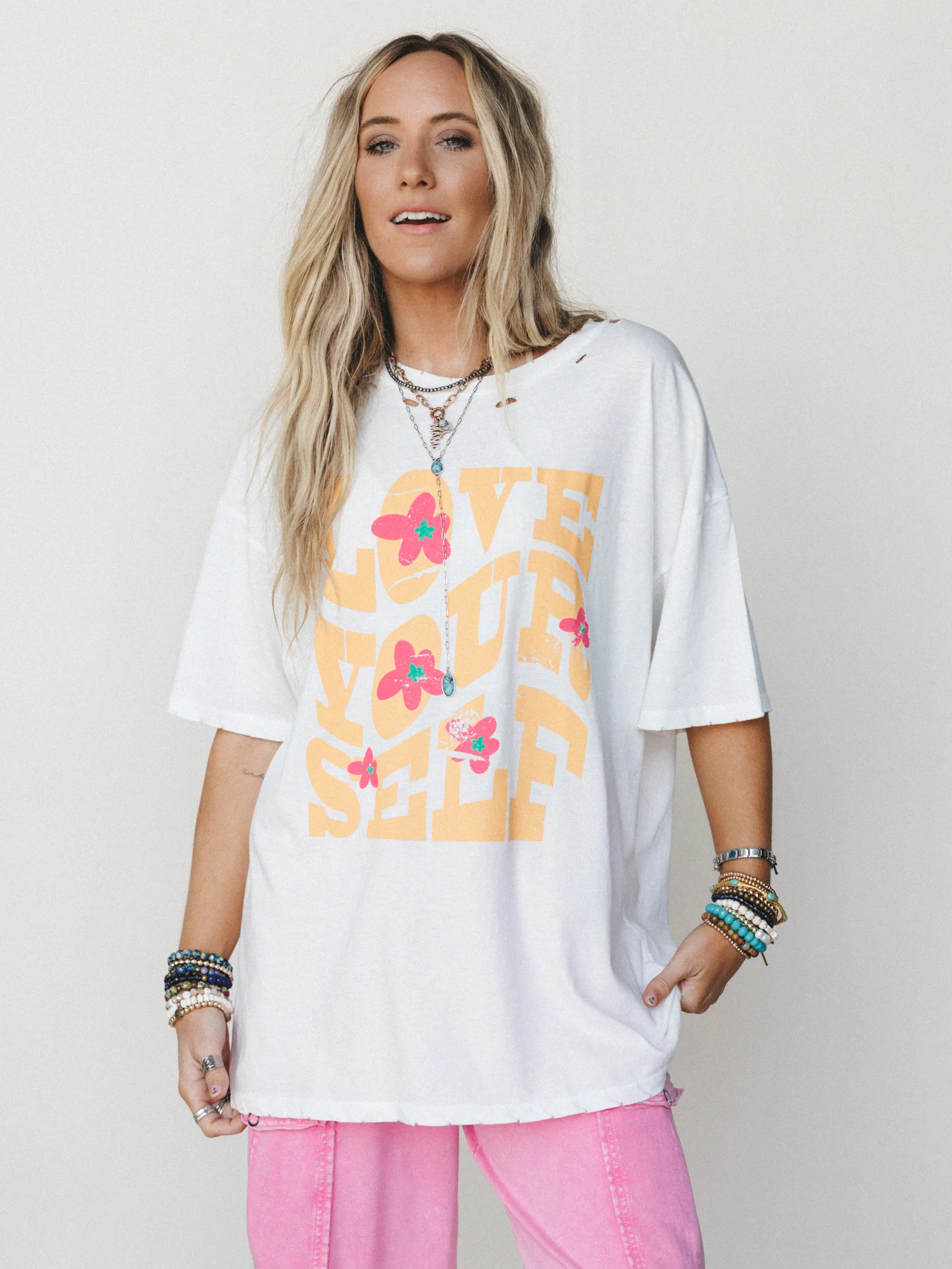 Big Love Distressed Graphic Tee - Ivory - Image 2