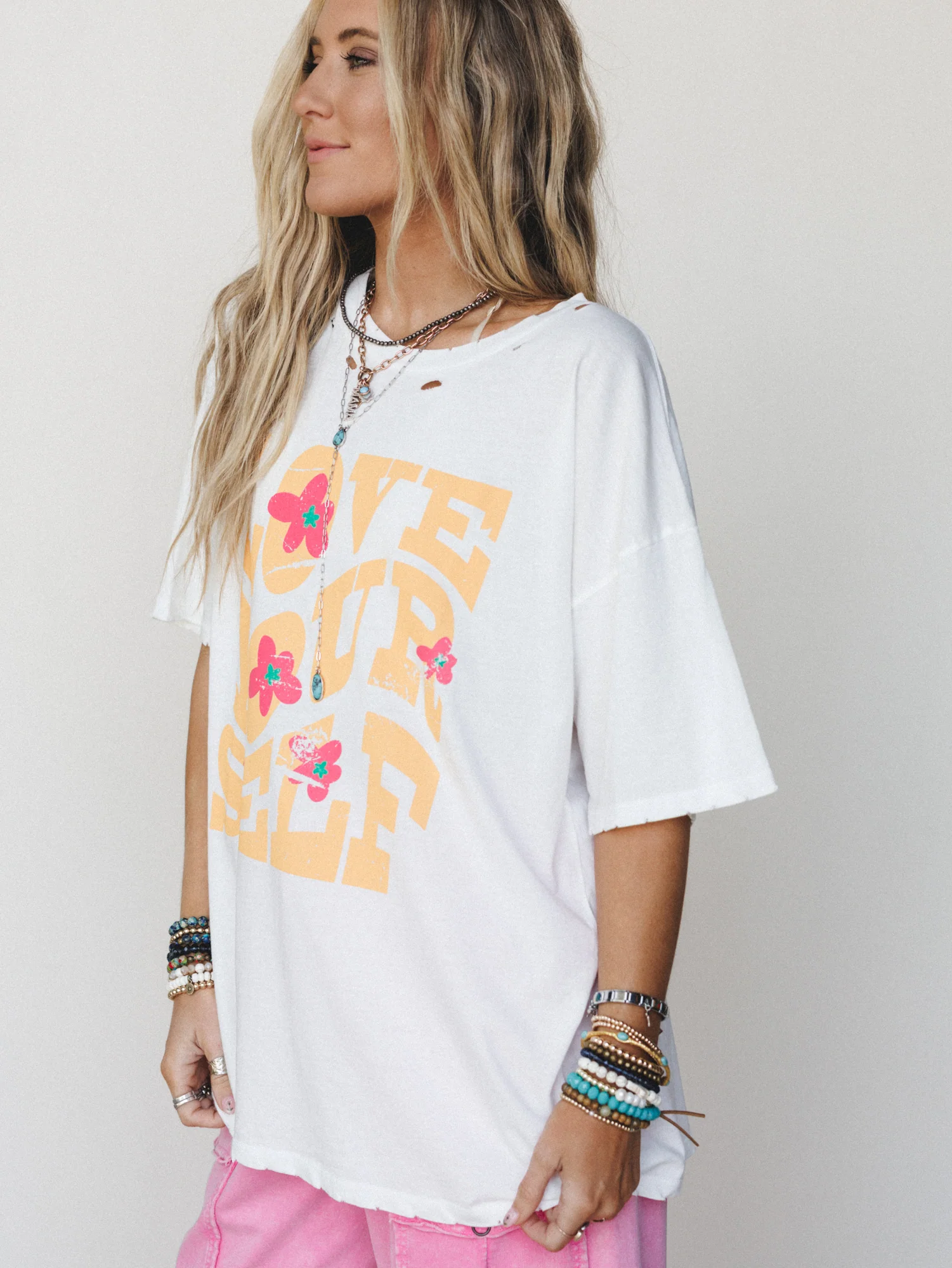 Big Love Distressed Graphic Tee - Ivory - Image 5
