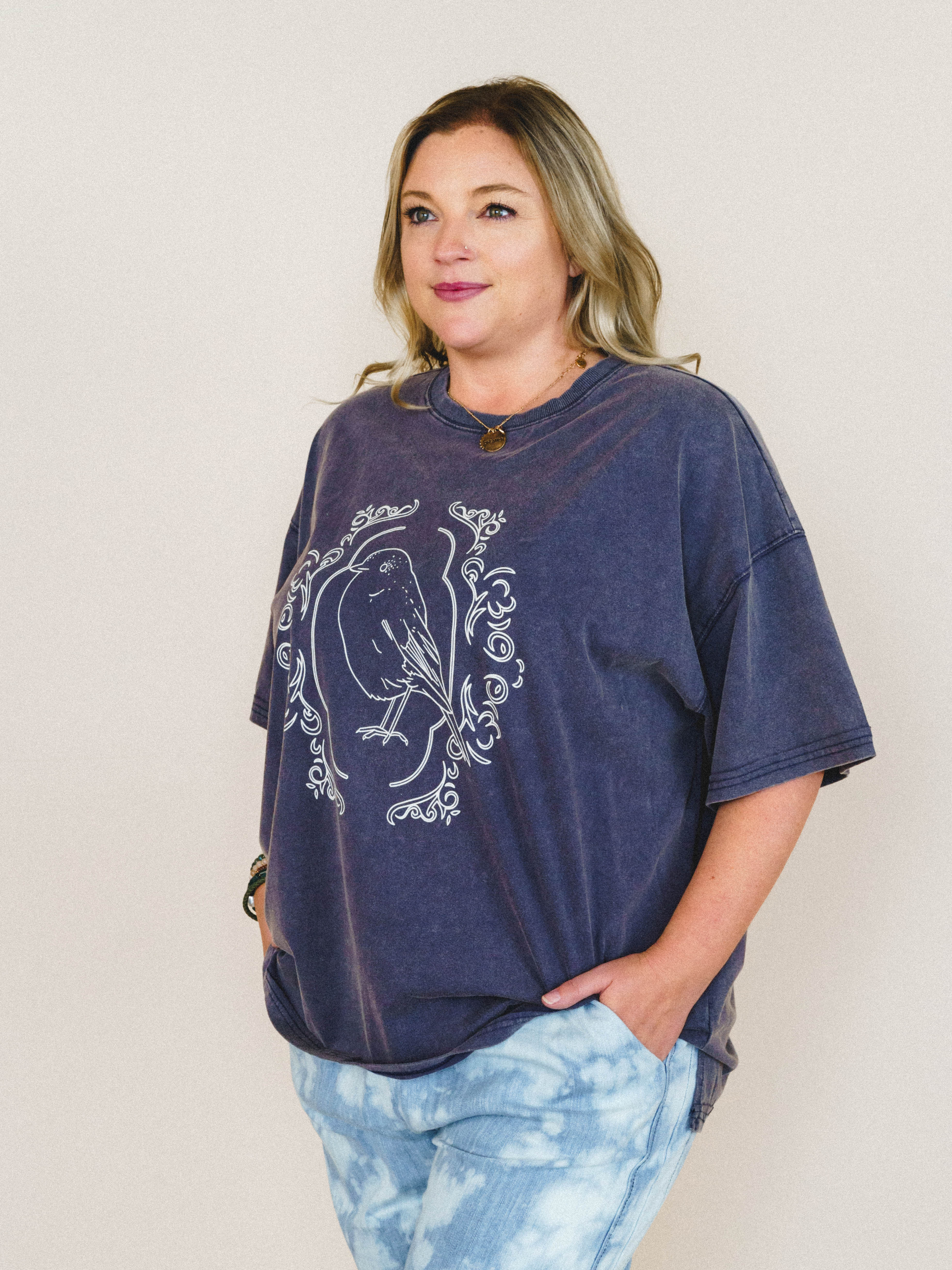 Bird Song Tee - Ash Navy - Image 3