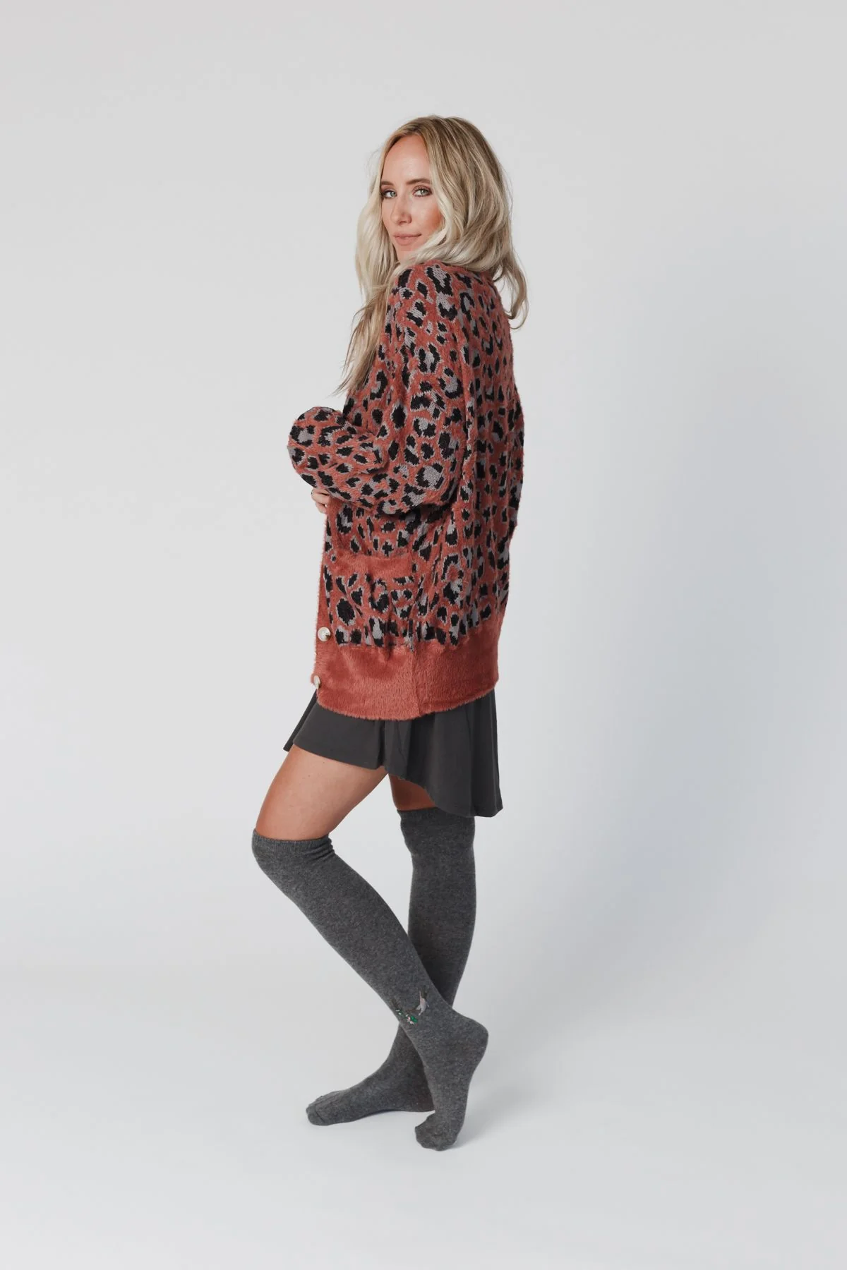 Birds Of A Feather Knee High Socks - Gray - Image 3