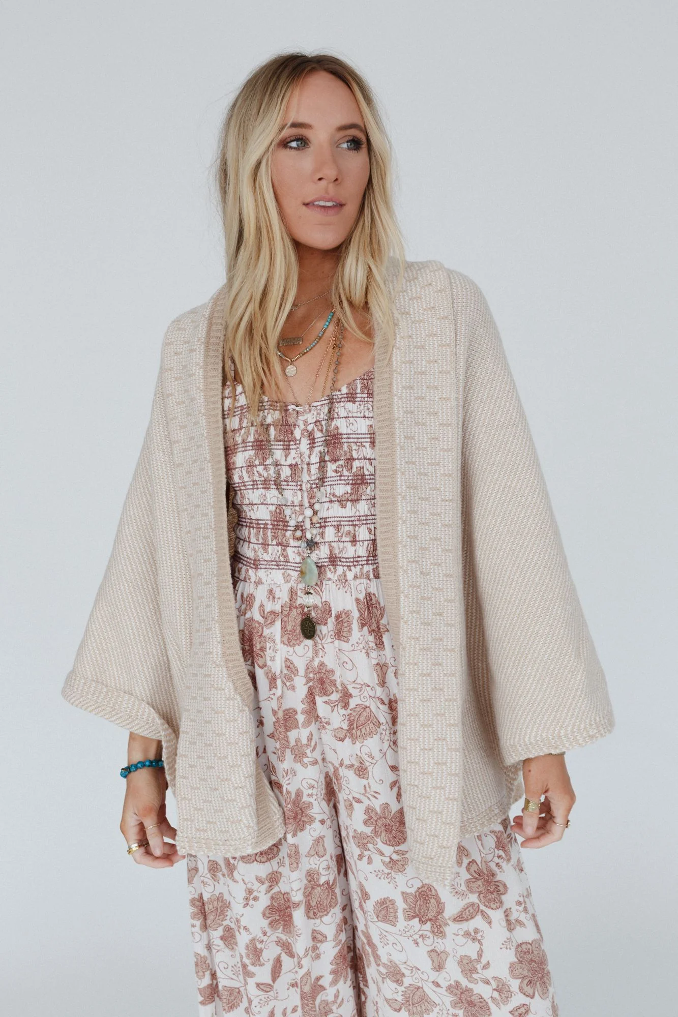 Blakely Cozy Knit Shawl - Beige - Image 3