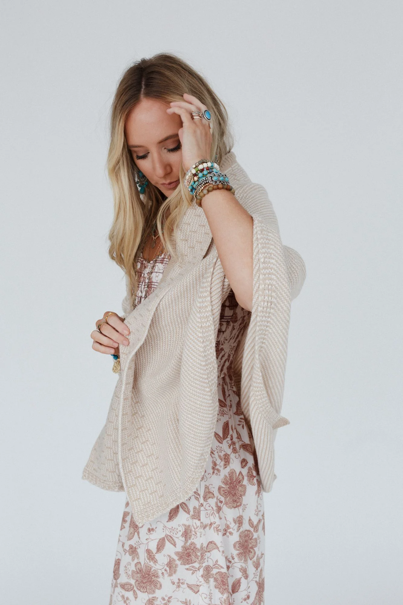 Blakely Cozy Knit Shawl - Beige - Image 7