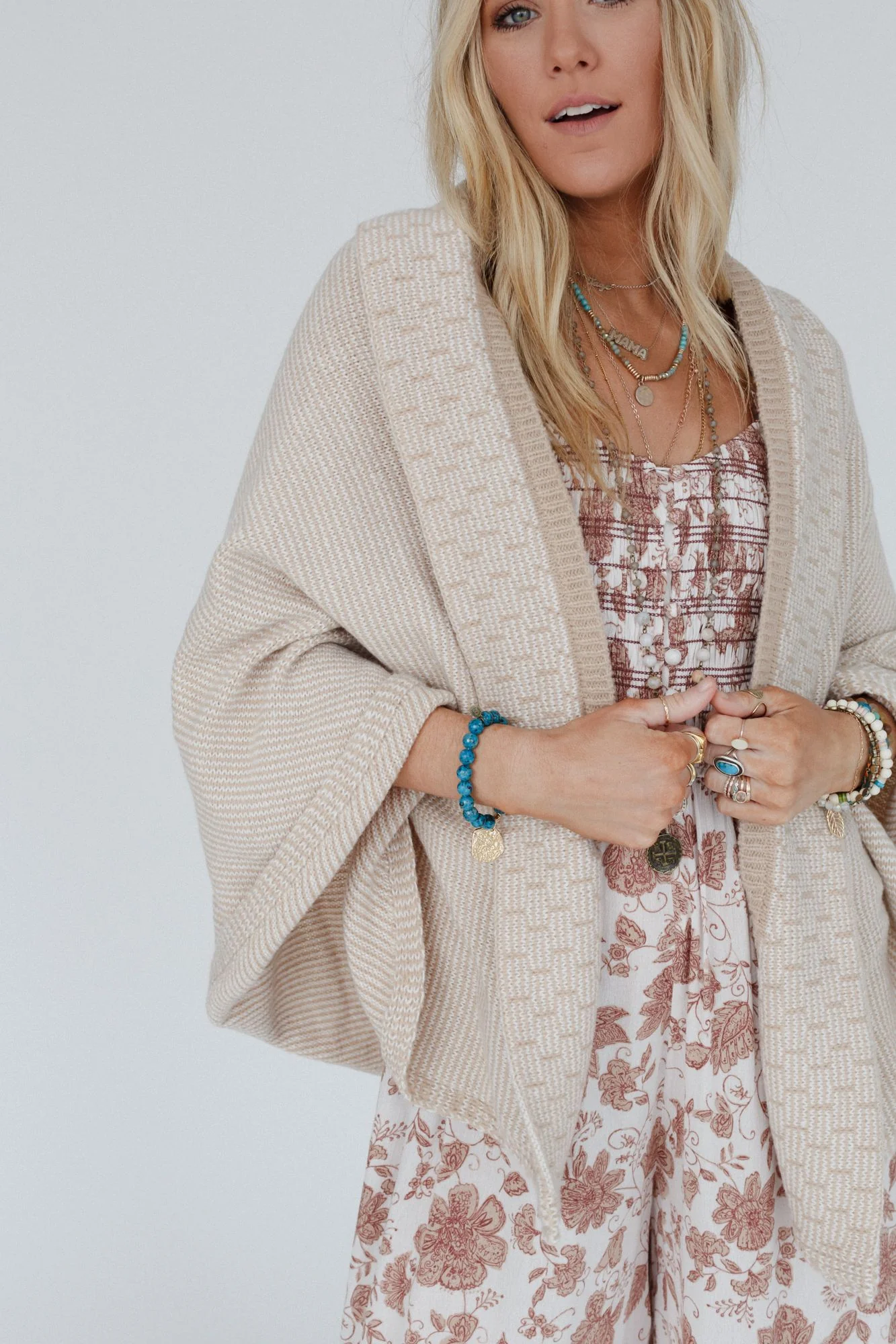 Blakely Cozy Knit Shawl - Beige - Image 8