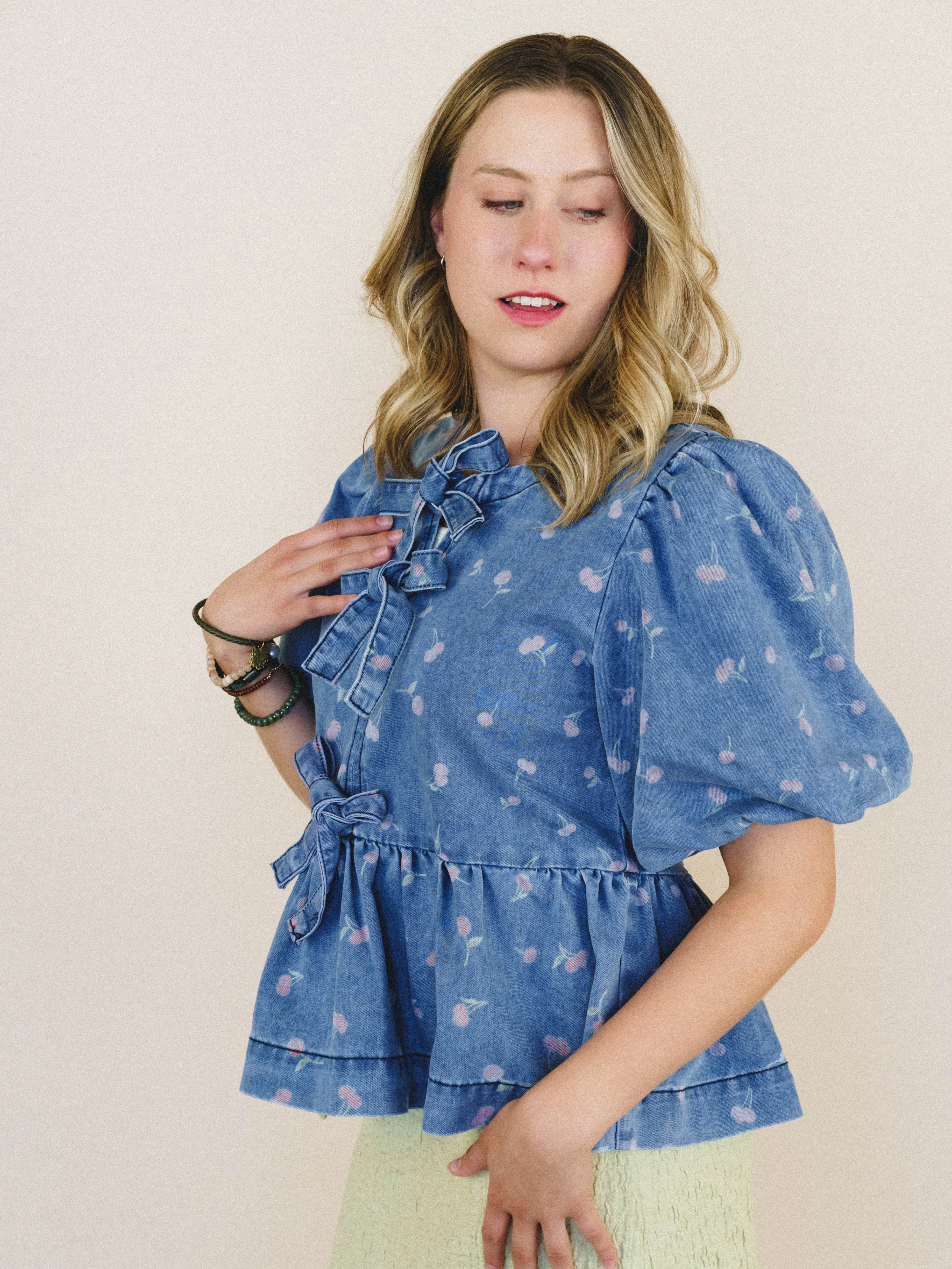 Blooming Beginnings Blouse - Washed Denim - Image 3