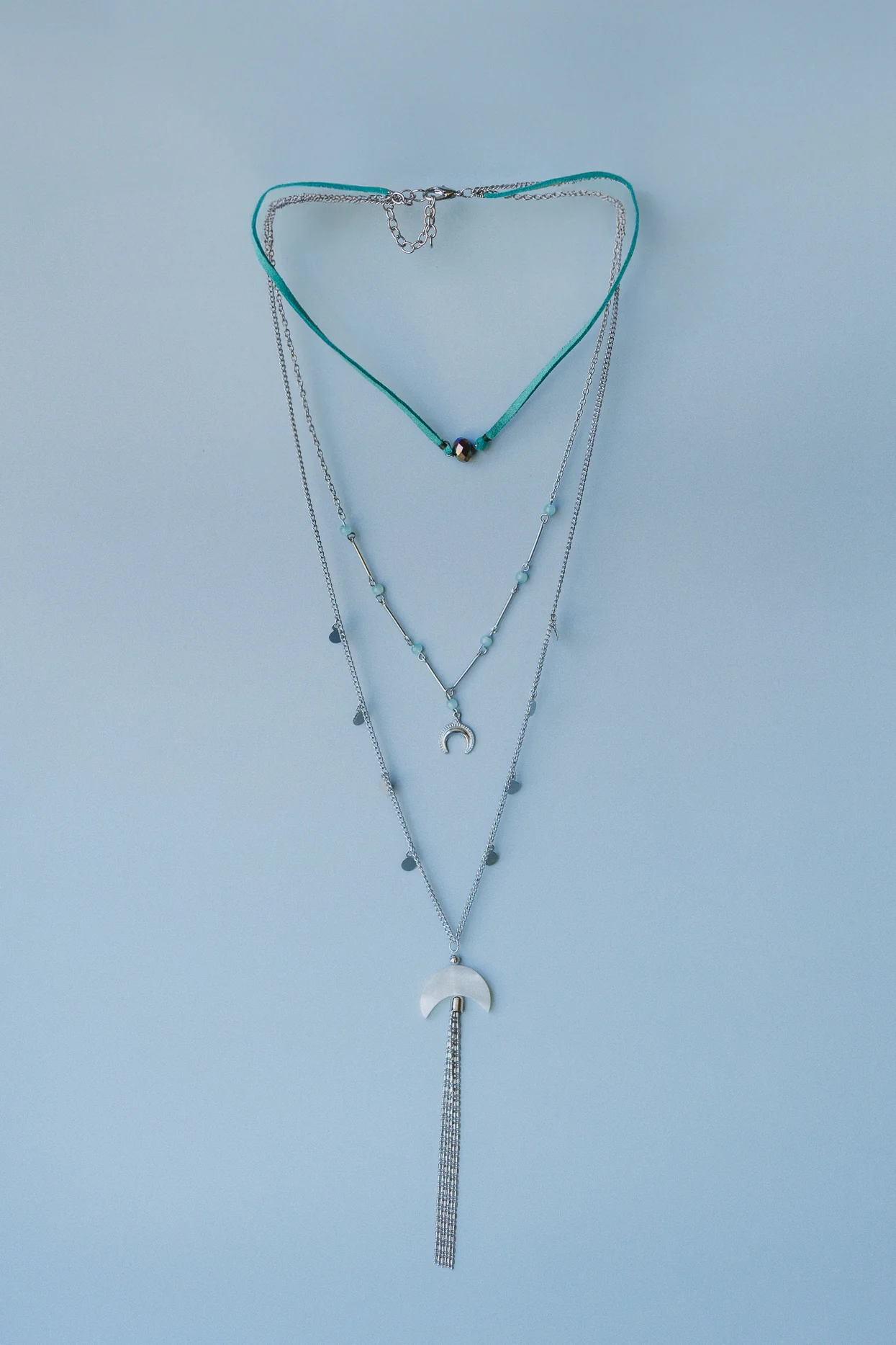 Blue Moonstone Layered Necklace - Blue Multi - Image 3