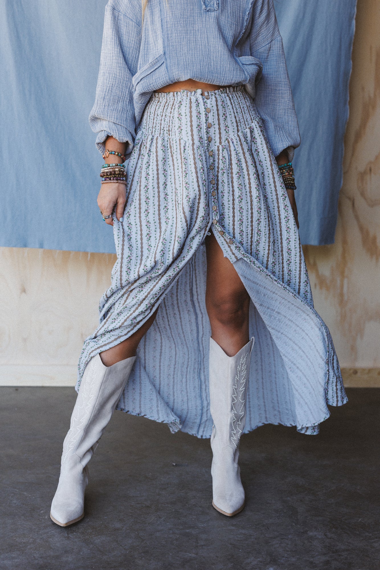 Boheme Bliss Maxi Skirt - Blue - Image 2
