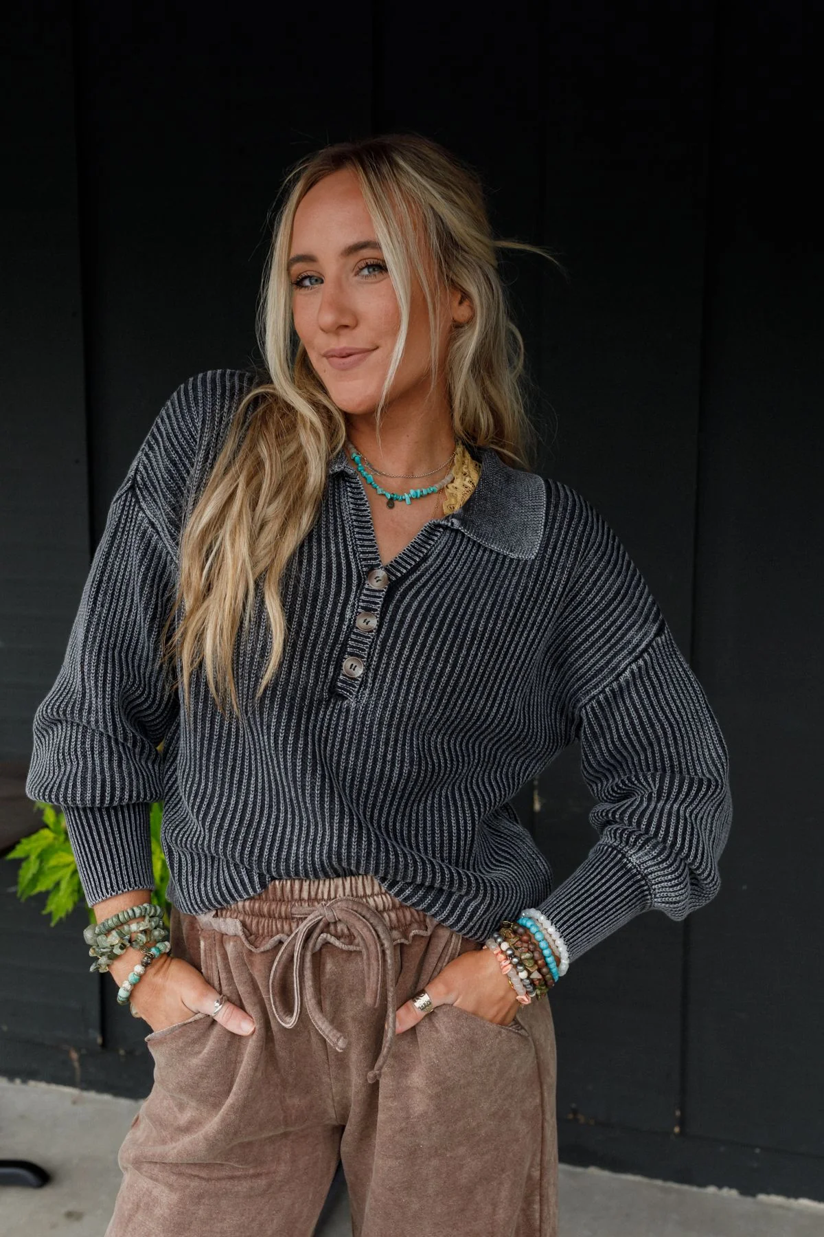 Boheme Button Up Sweater - Black - Image 2