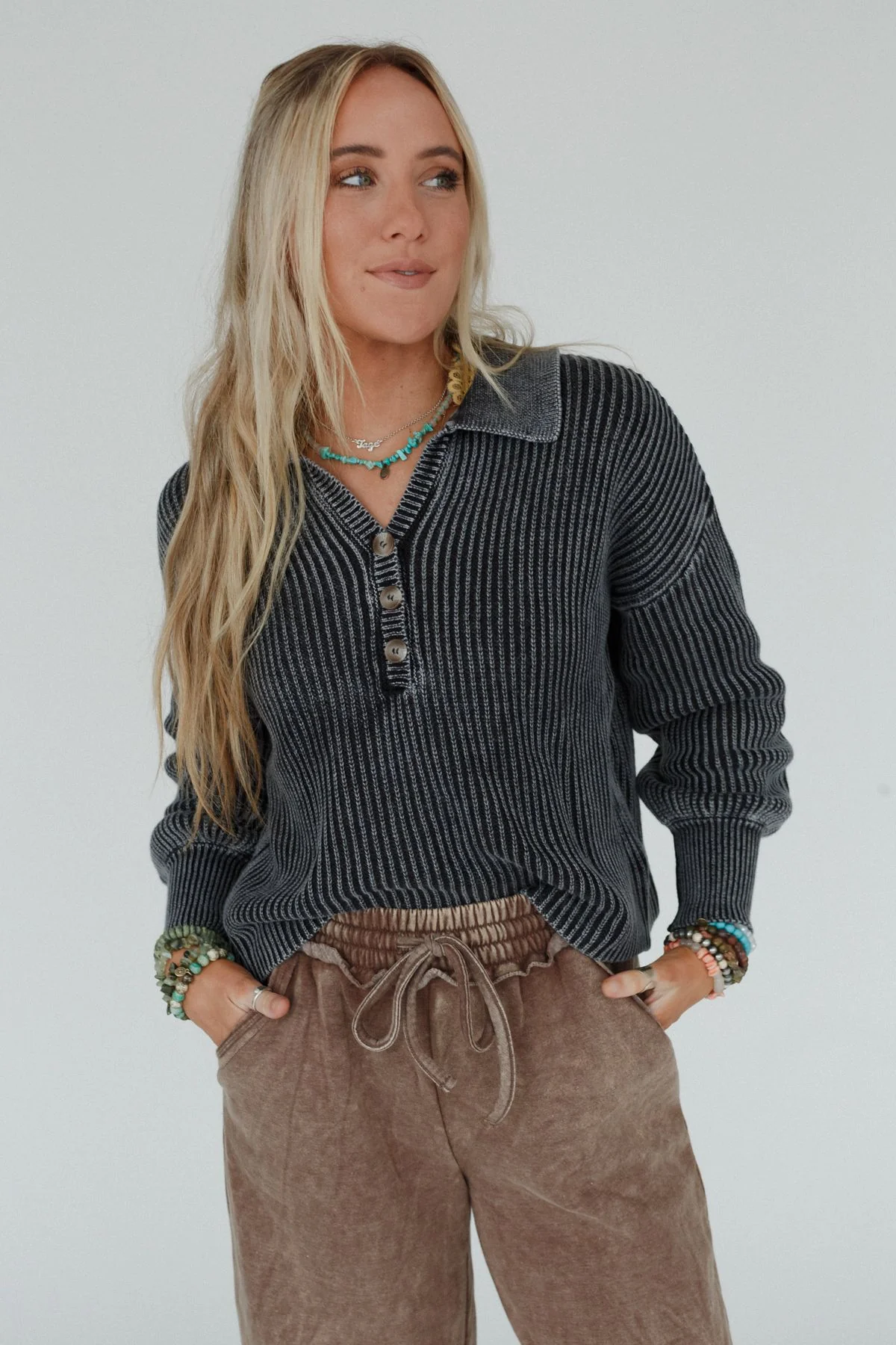 Boheme Button Up Sweater - Black - Image 3
