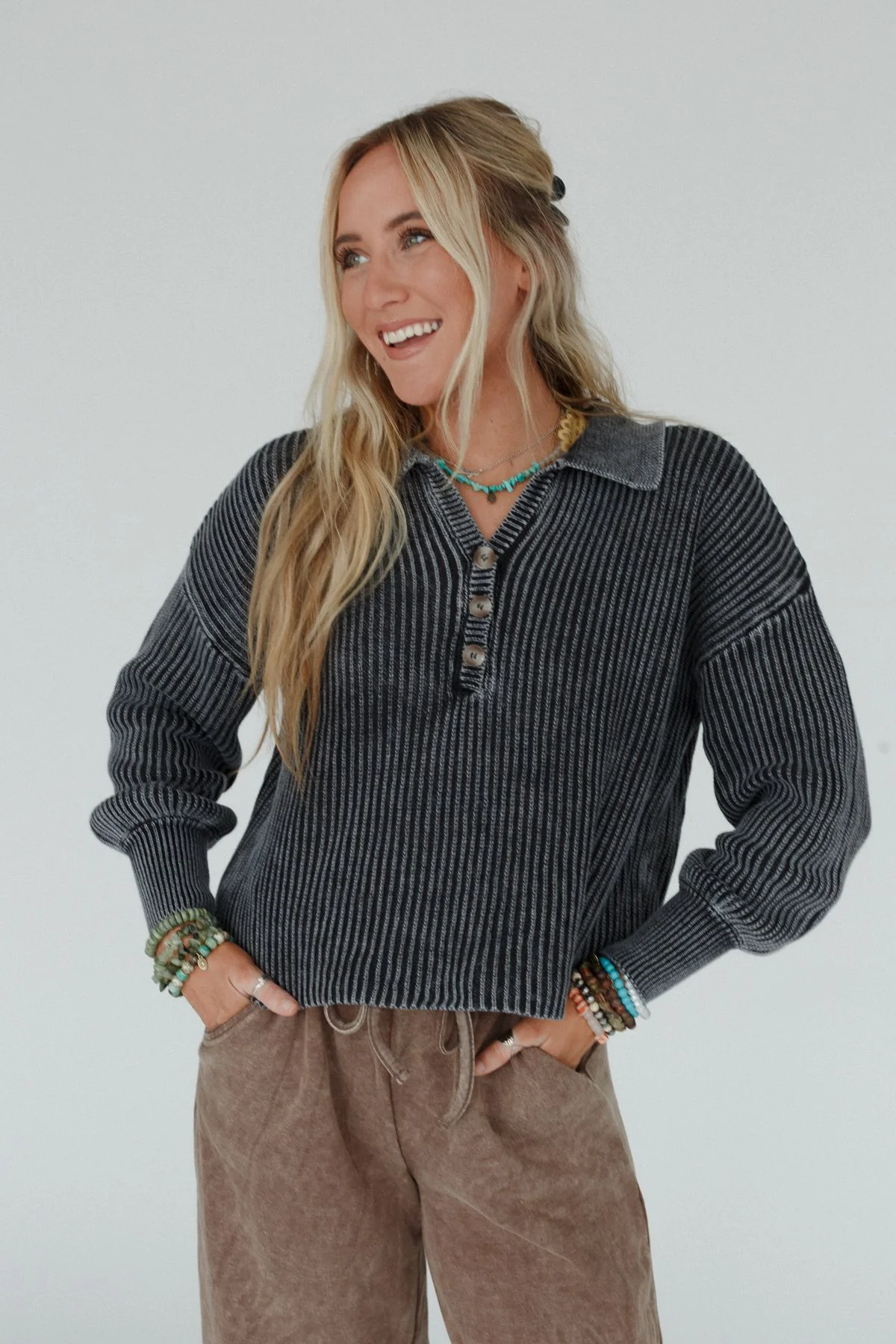 Boheme Button Up Sweater - Black - Image 4