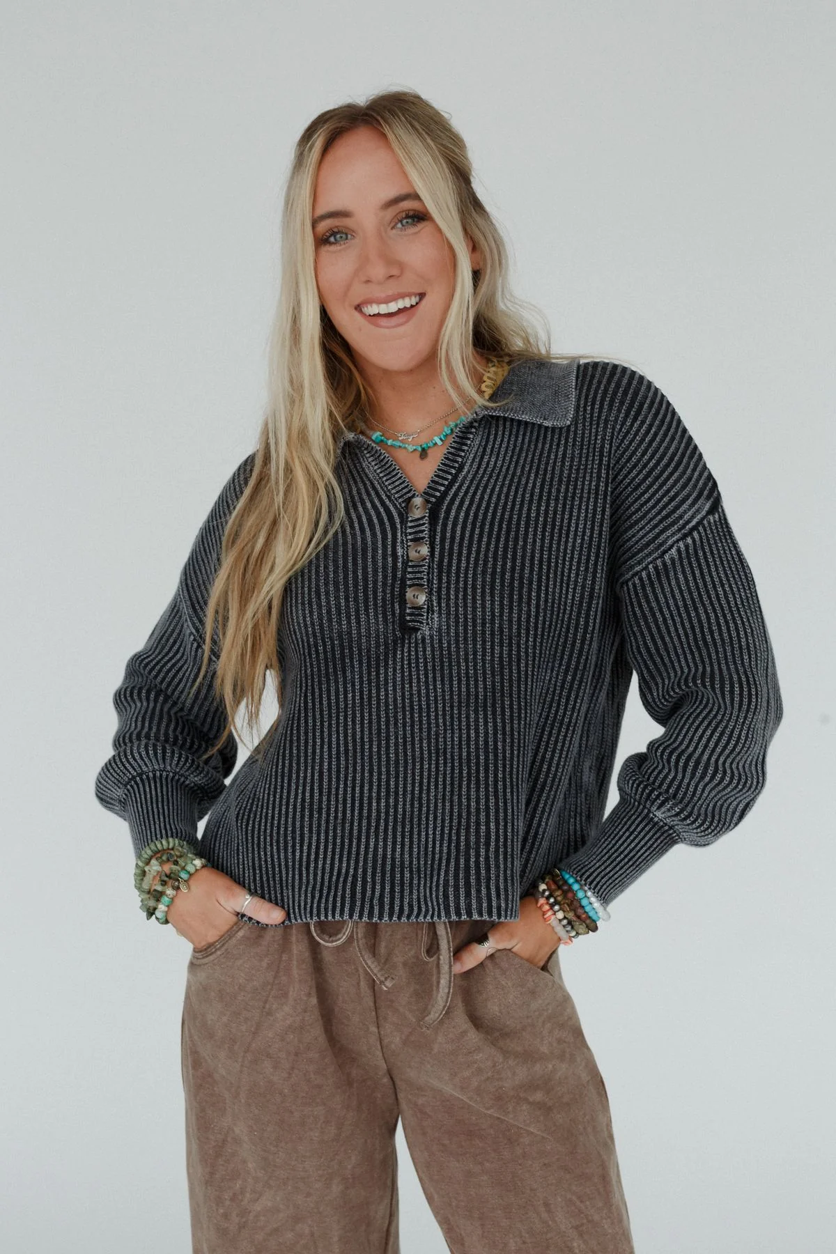 Boheme Button Up Sweater - Black - Image 6