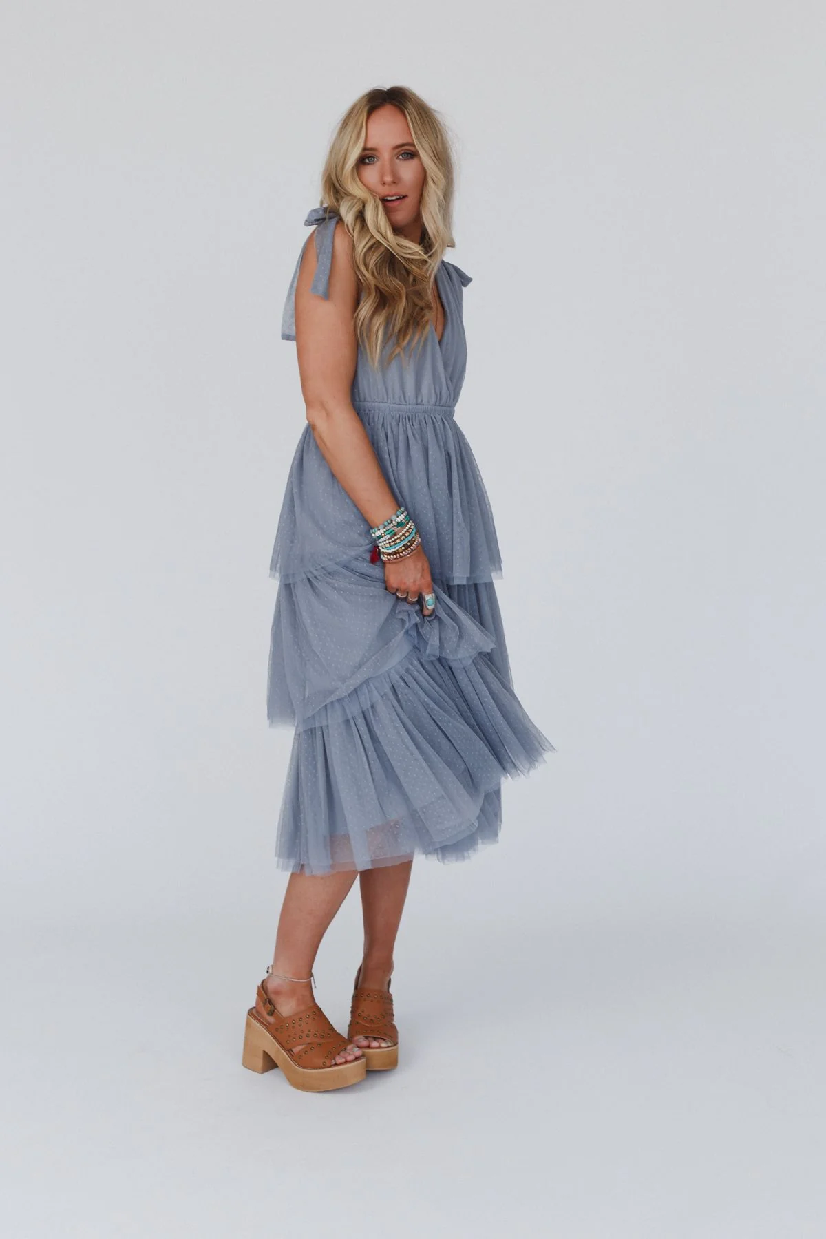 Boho Ballerina Tiered Tulle Dress - Blue - Image 8