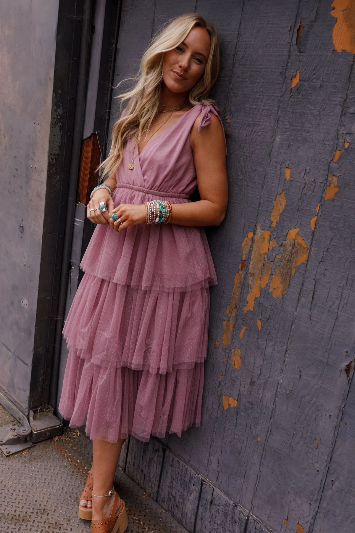 Boho Ballerina Tiered Tulle Dress - Mauve - Image 10