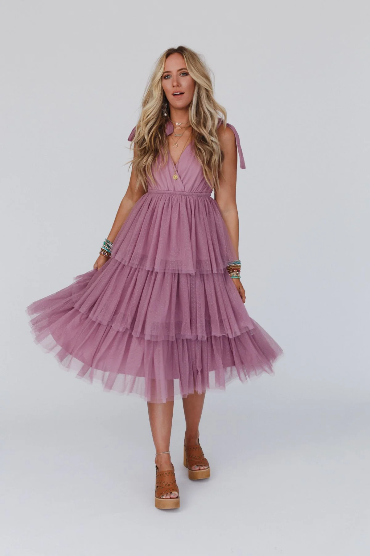 Boho Ballerina Tiered Tulle Dress - Mauve - Image 7