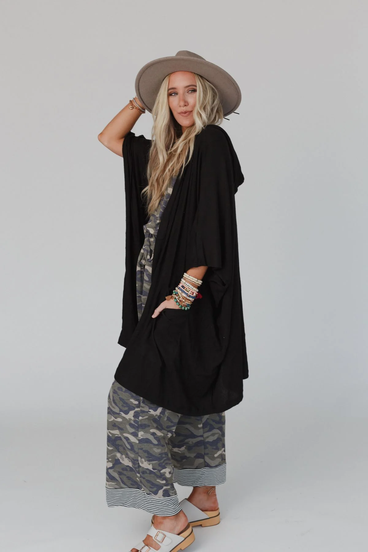 The Nest Boho Essential Hooded Ribbed Sweater - Black - Image 4