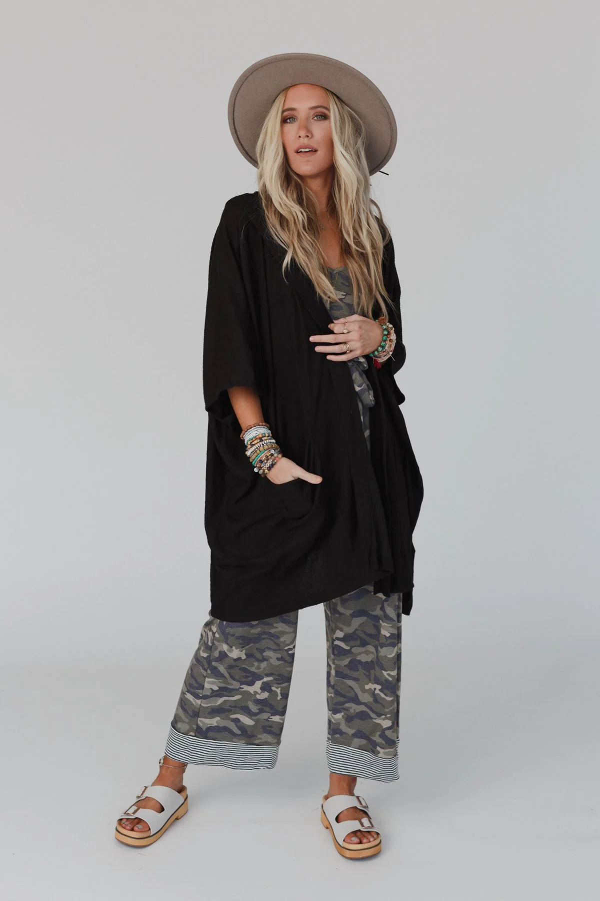 The Nest Boho Essential Hooded Ribbed Sweater - Black - Image 5