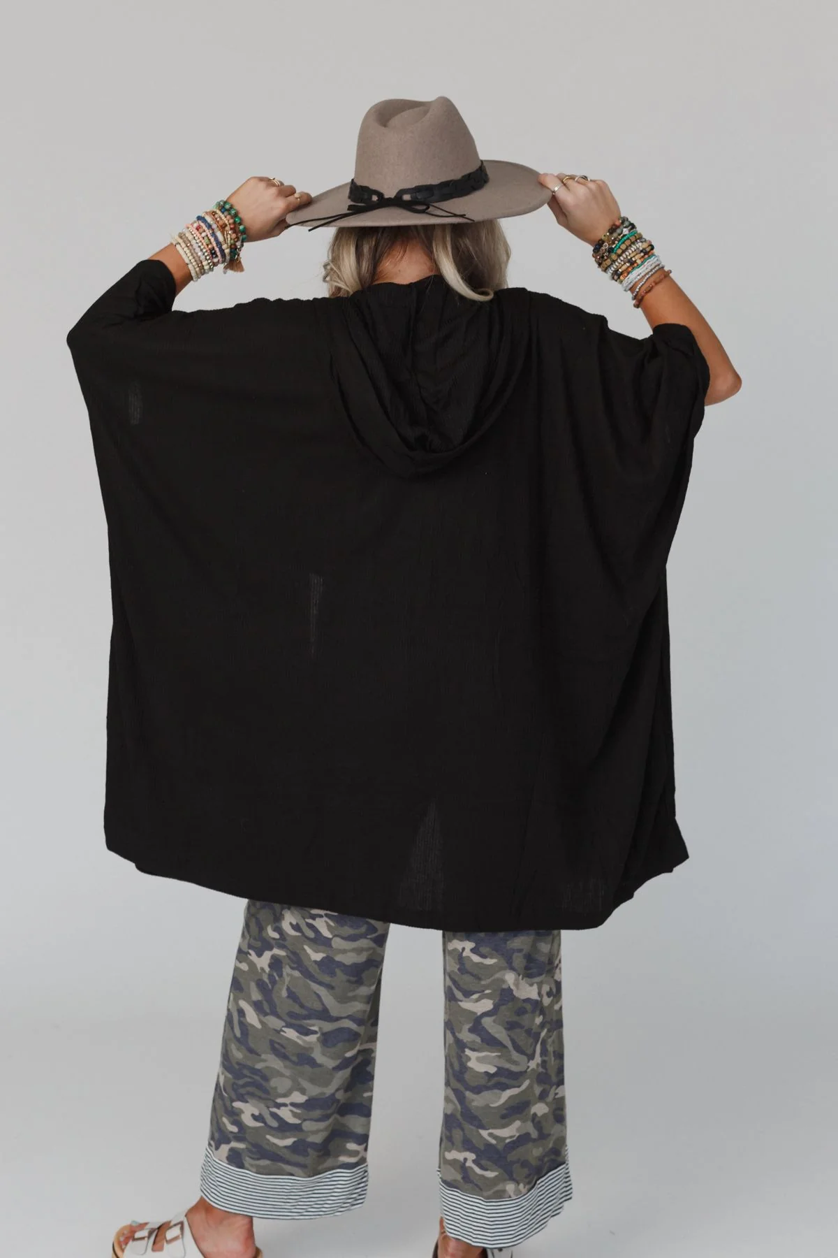 The Nest Boho Essential Hooded Ribbed Sweater - Black - Image 9