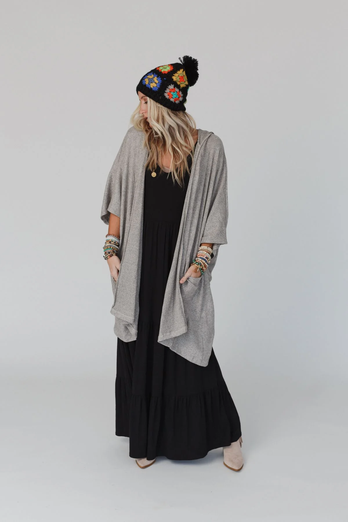 The Nest Boho Essential Hooded Ribbed Sweater - Oatmeal - Image 10