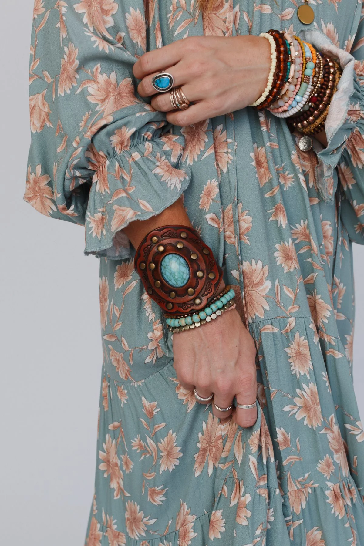 Aegean Boho Leather Cuff Bracelet - Brown - Image 4