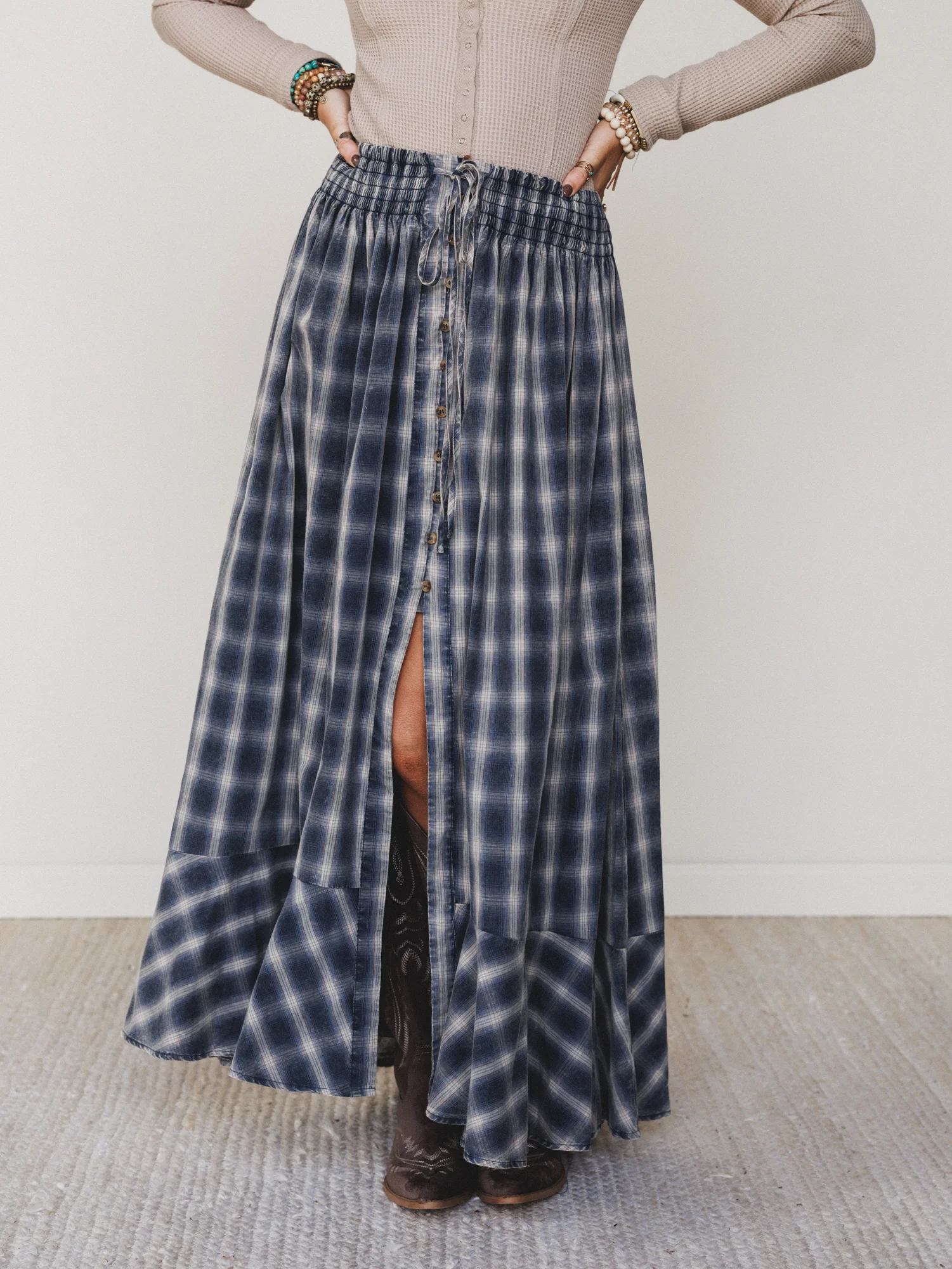 Bonfire Bloom Plaid Skirt - Blue - Image 3