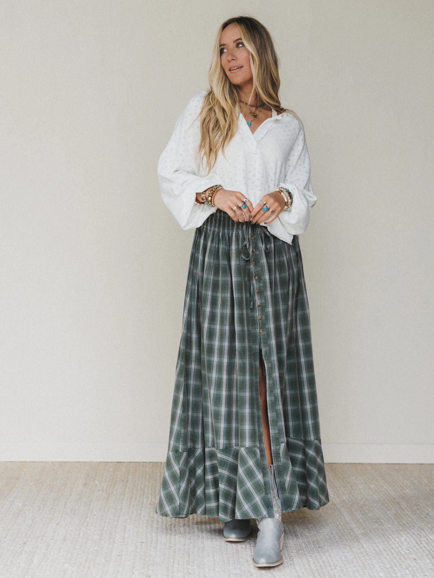 Bonfire Bloom Plaid Skirt - Olive - Image 4