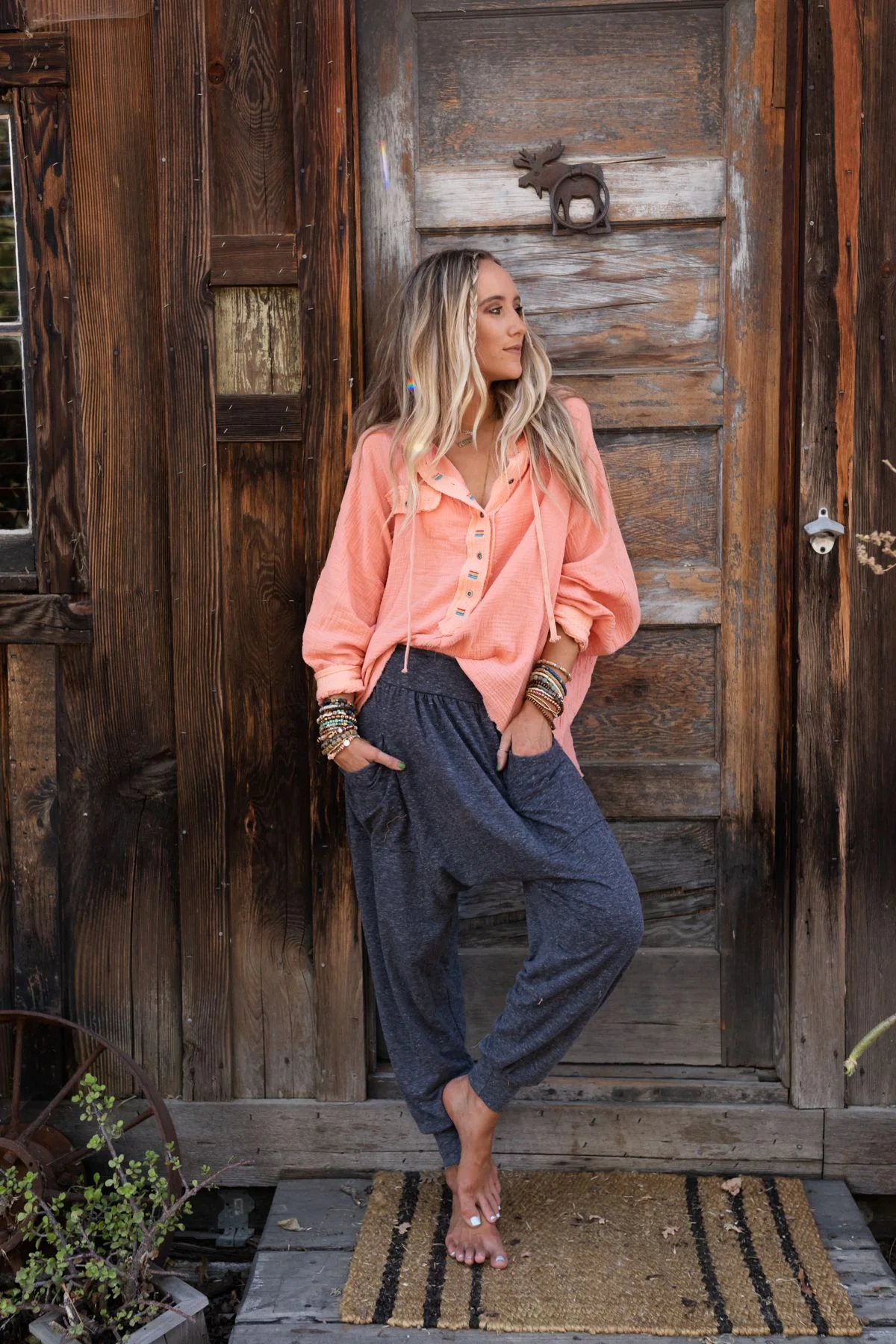 Bono Oversized Hoodie Top - Peach - Image 2