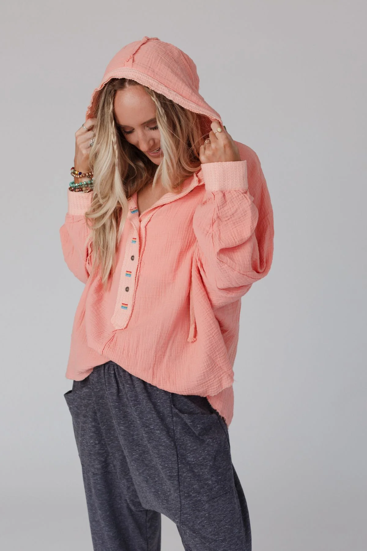 Bono Oversized Hoodie Top - Peach - Image 3