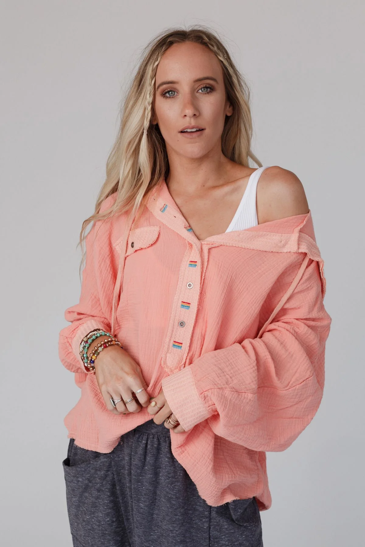 Bono Oversized Hoodie Top - Peach - Image 4