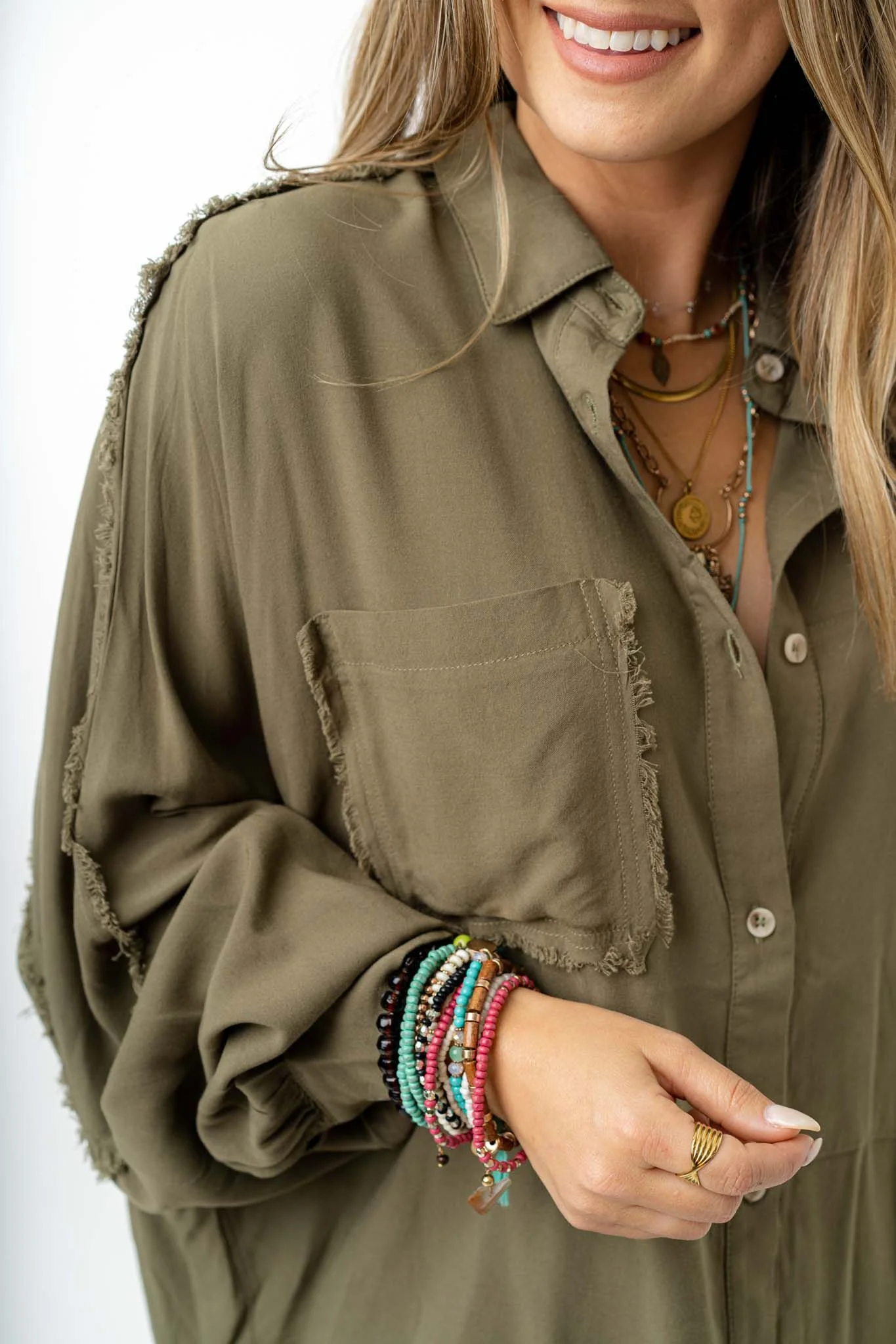 Bradley Button Down Top - Olive - Image 3