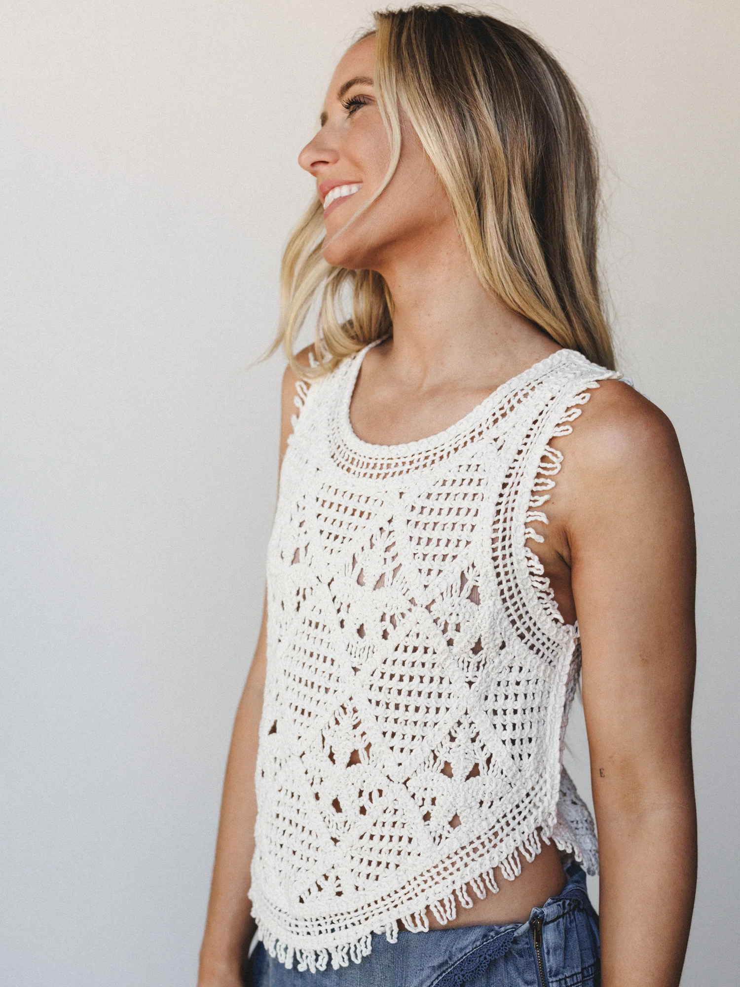 Breezy And Easy Crochet Tank - Natural - Image 4