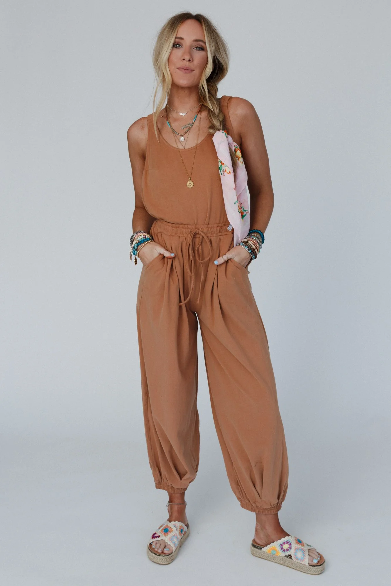 Breezy Back Knit Jumpsuit - Butterscotch - Image 4