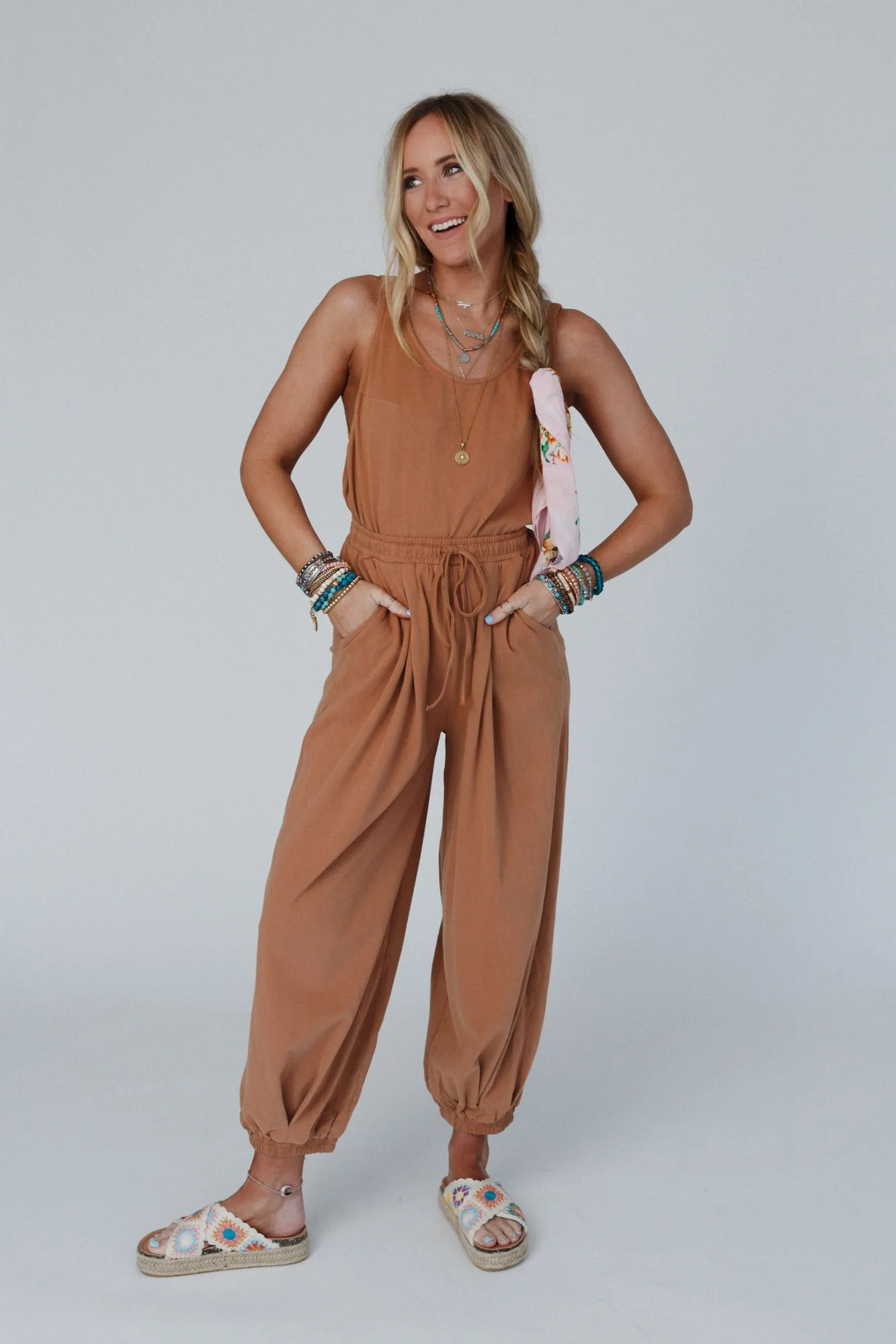 Breezy Back Knit Jumpsuit - Butterscotch - Image 7