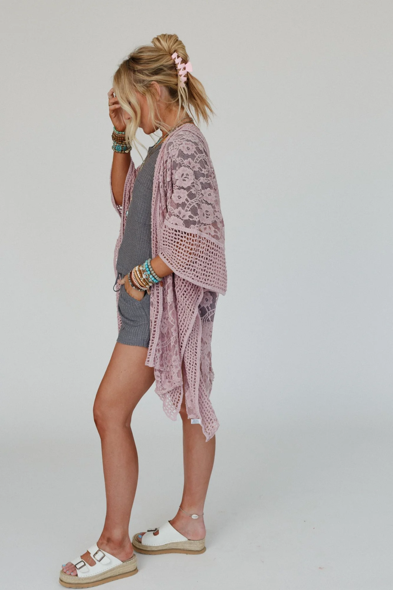 Breezy Floral Lace Kimono - Rose - Image 2