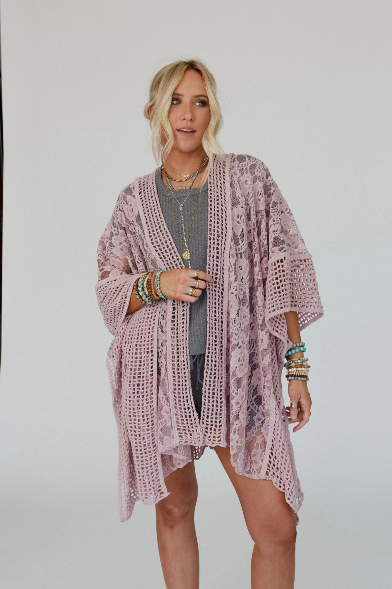 Breezy Floral Lace Kimono - Rose - Image 5