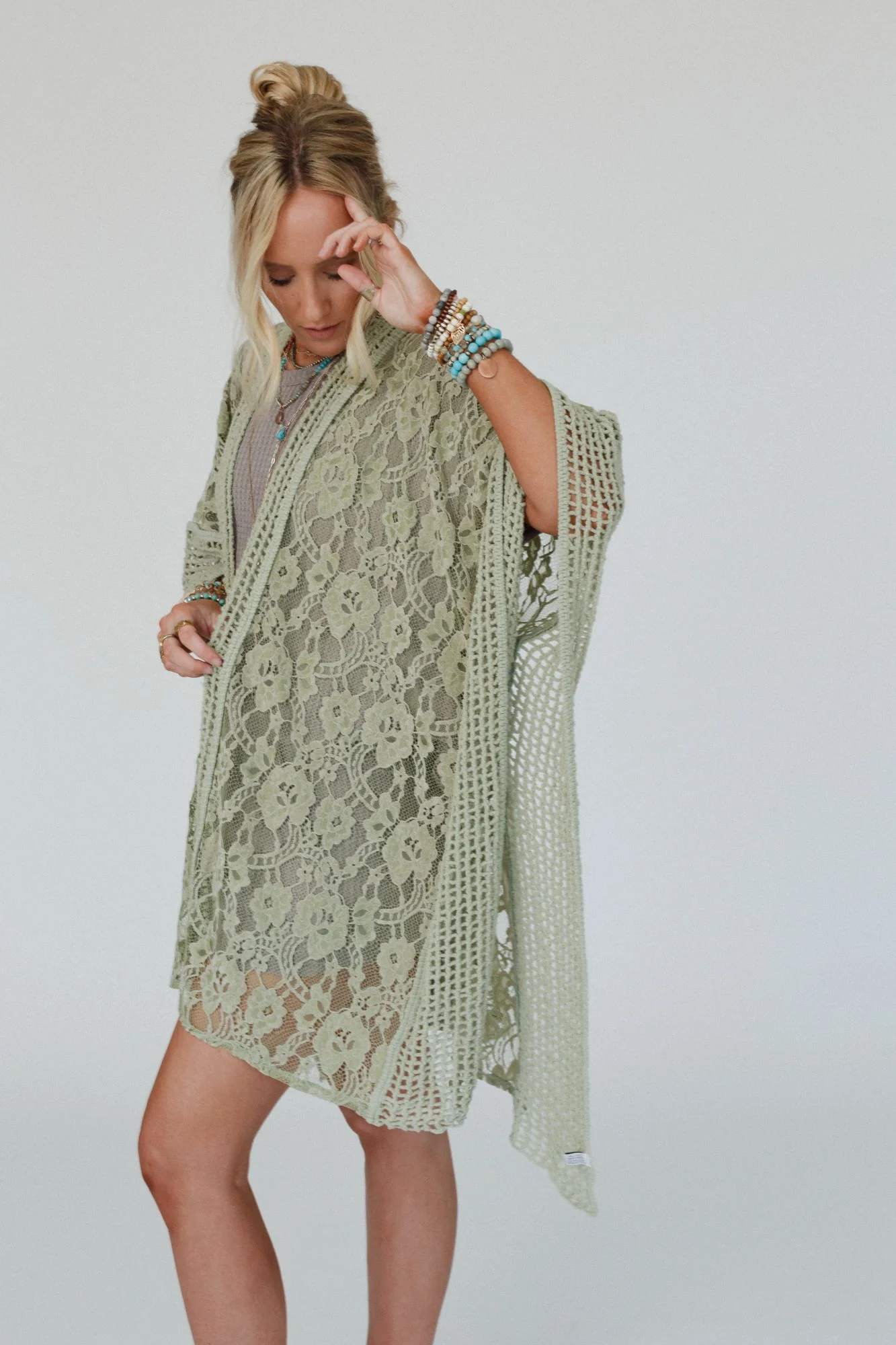 Breezy Floral Lace Kimono - Sage - Image 7