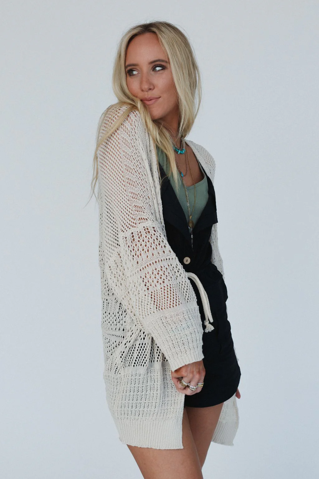 Brenden Knit Netted Cardigan - Ivory - Image 2