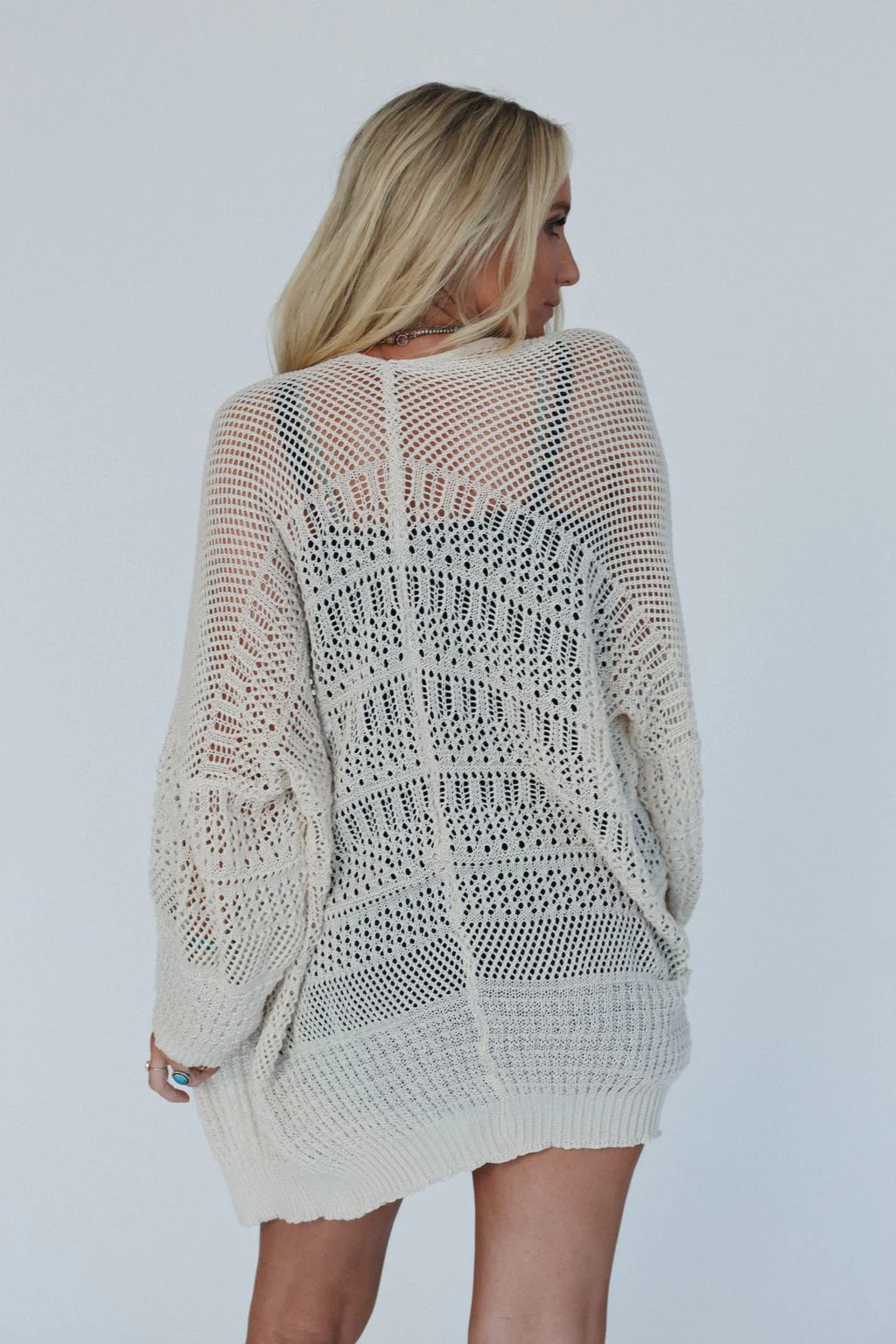 Brenden Knit Netted Cardigan - Ivory - Image 4