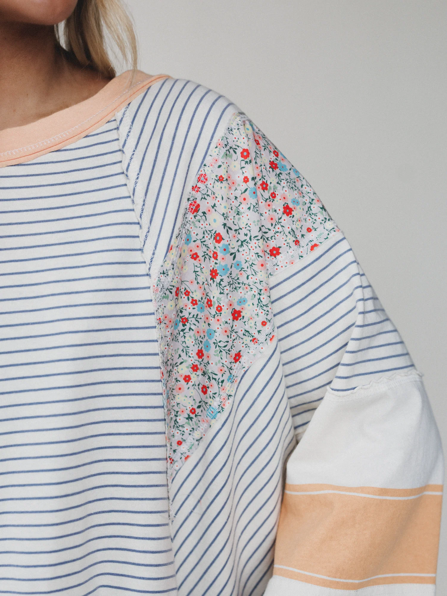 Britt Patchwork Top - Oat Blue - Image 3