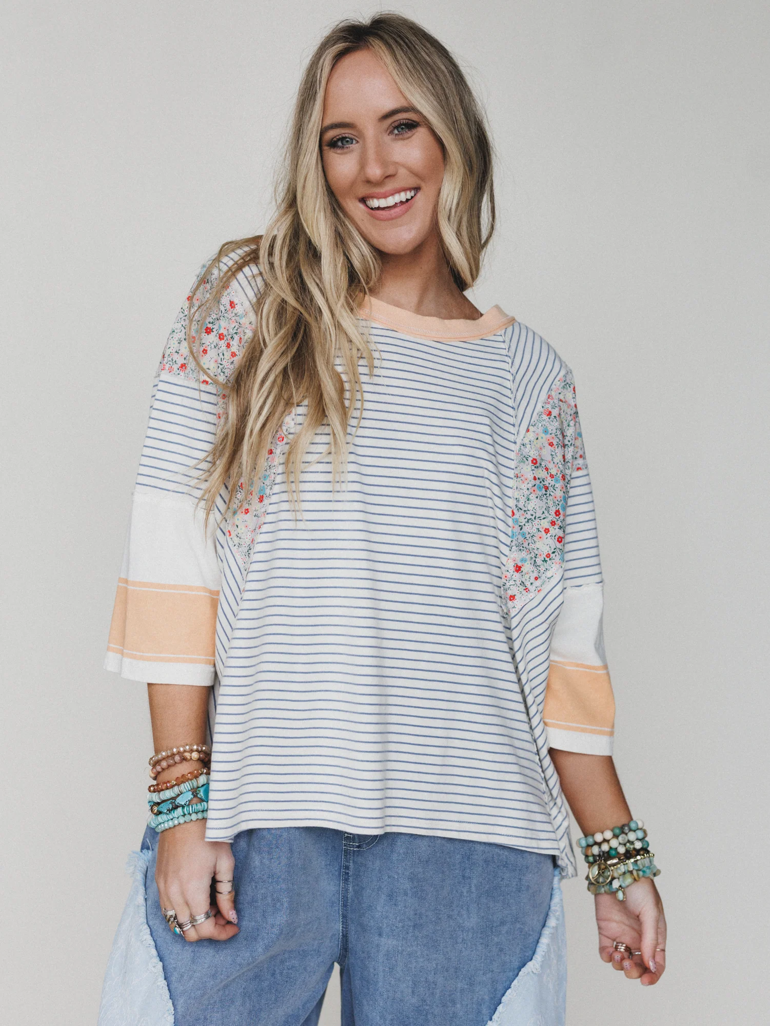 Britt Patchwork Top - Oat Blue - Image 5