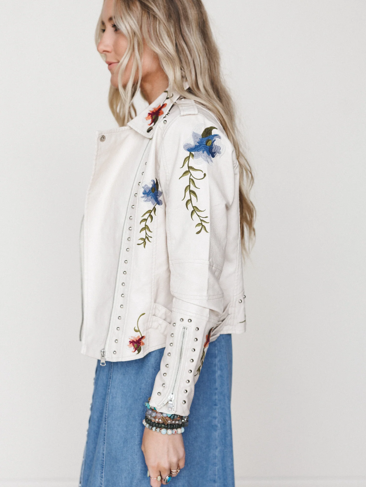 Brooklyn Embroidered Studded Jacket - Beige - Image 5
