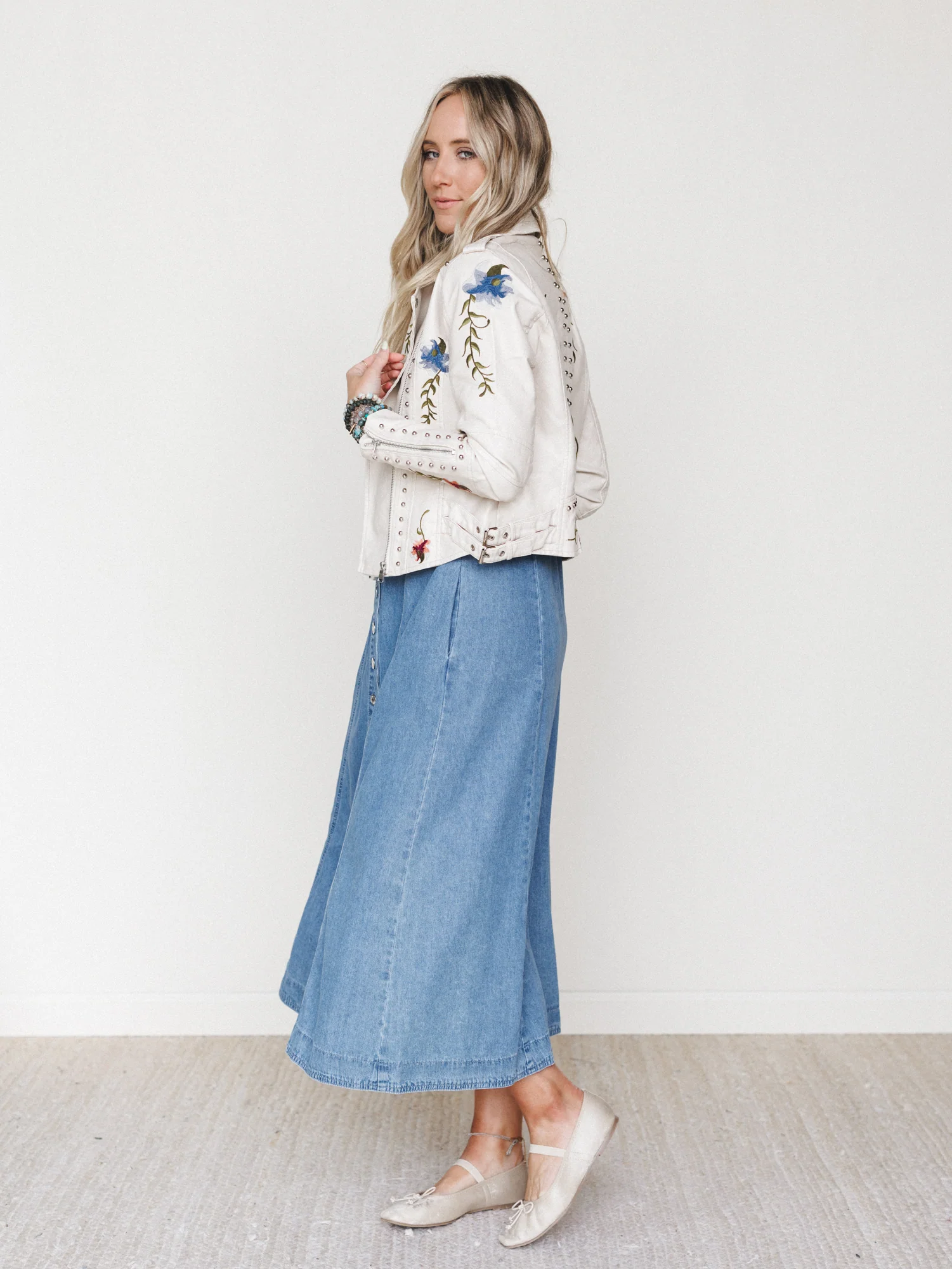 Brooklyn Embroidered Studded Jacket - Beige - Image 8