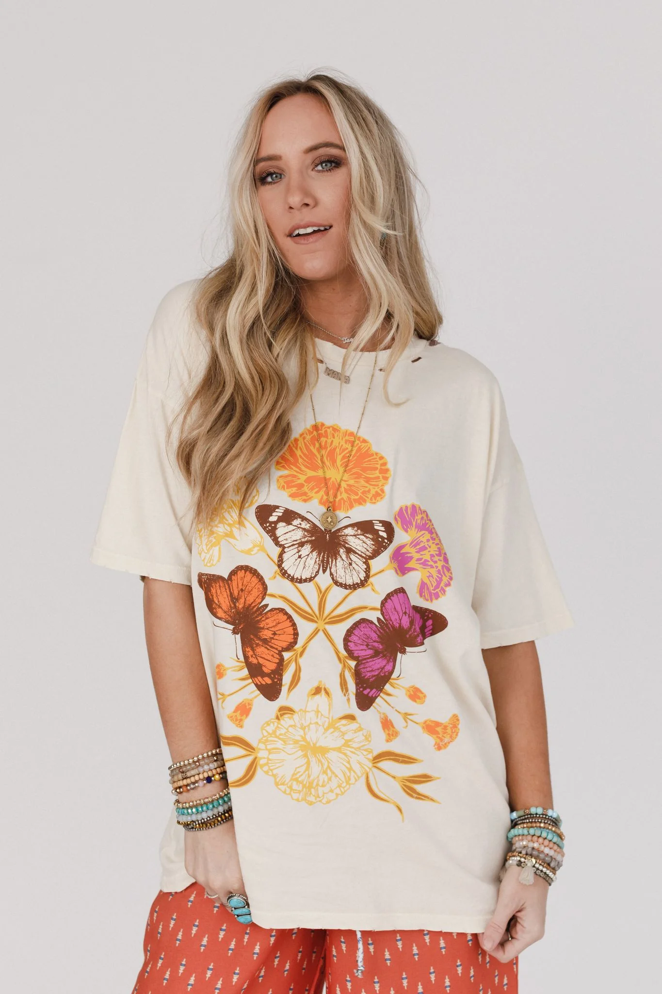 Butterfly Garden Graphic Tee - Cream - Image 2