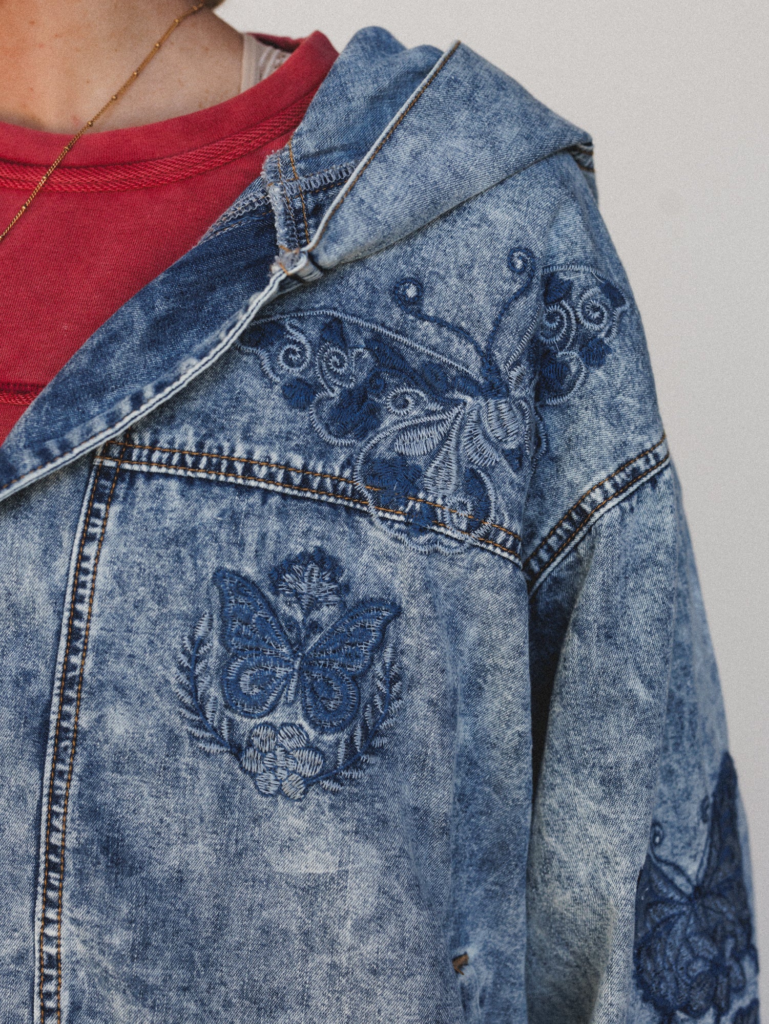 Butterfly Lady Embroidered Jacket - Denim - Image 4