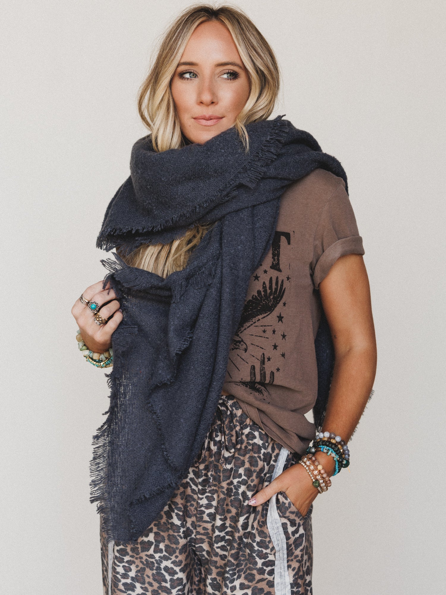 Cabin Calling Blanket Scarf - Blue