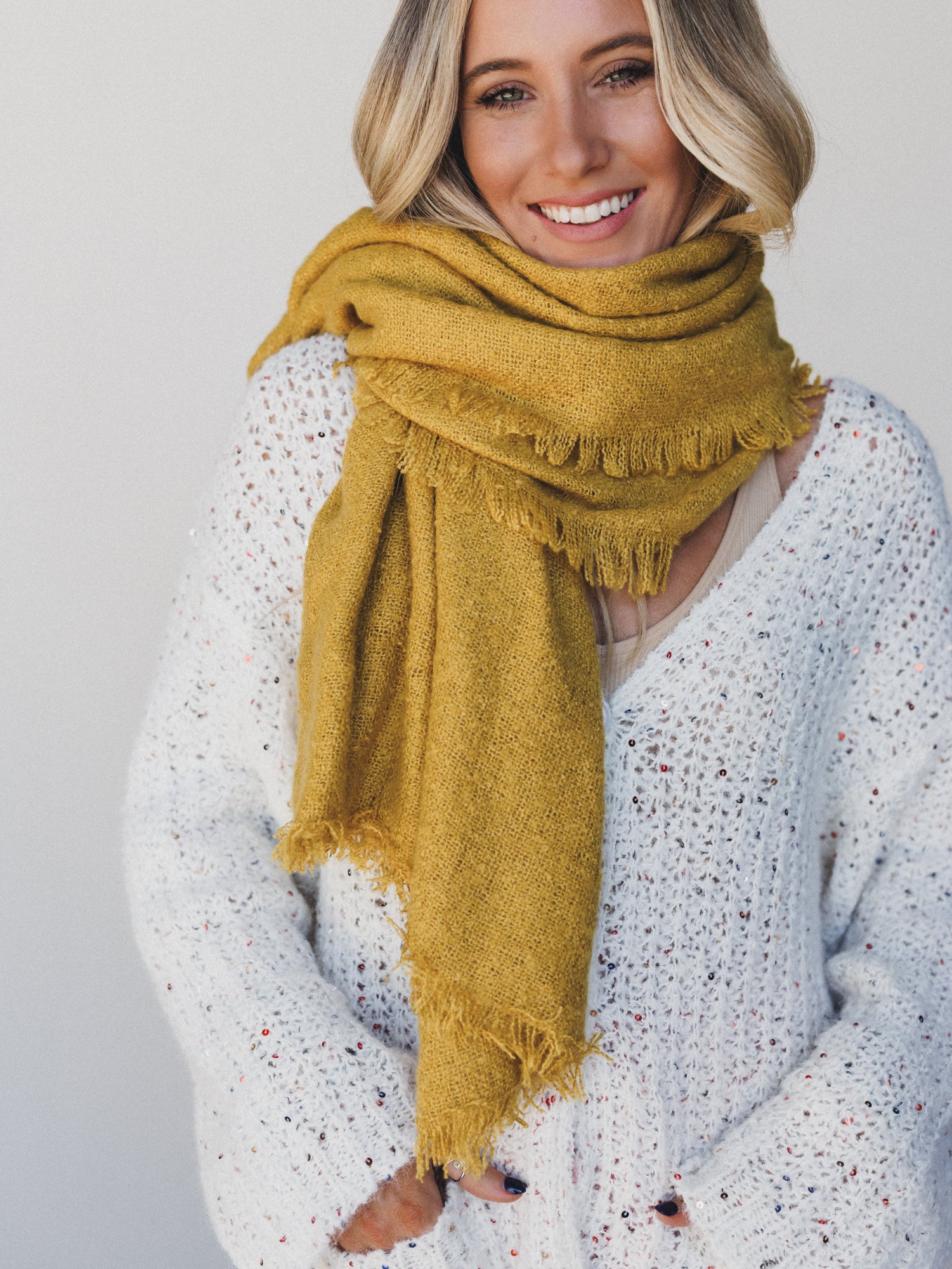 Cabin Calling Blanket Scarf - Mustard - Image 4