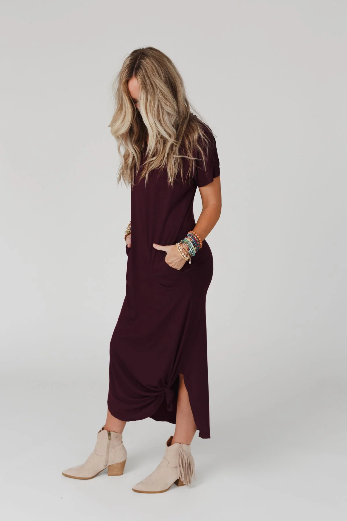 Call It Comfort Tee Dress - Plum - Image 3